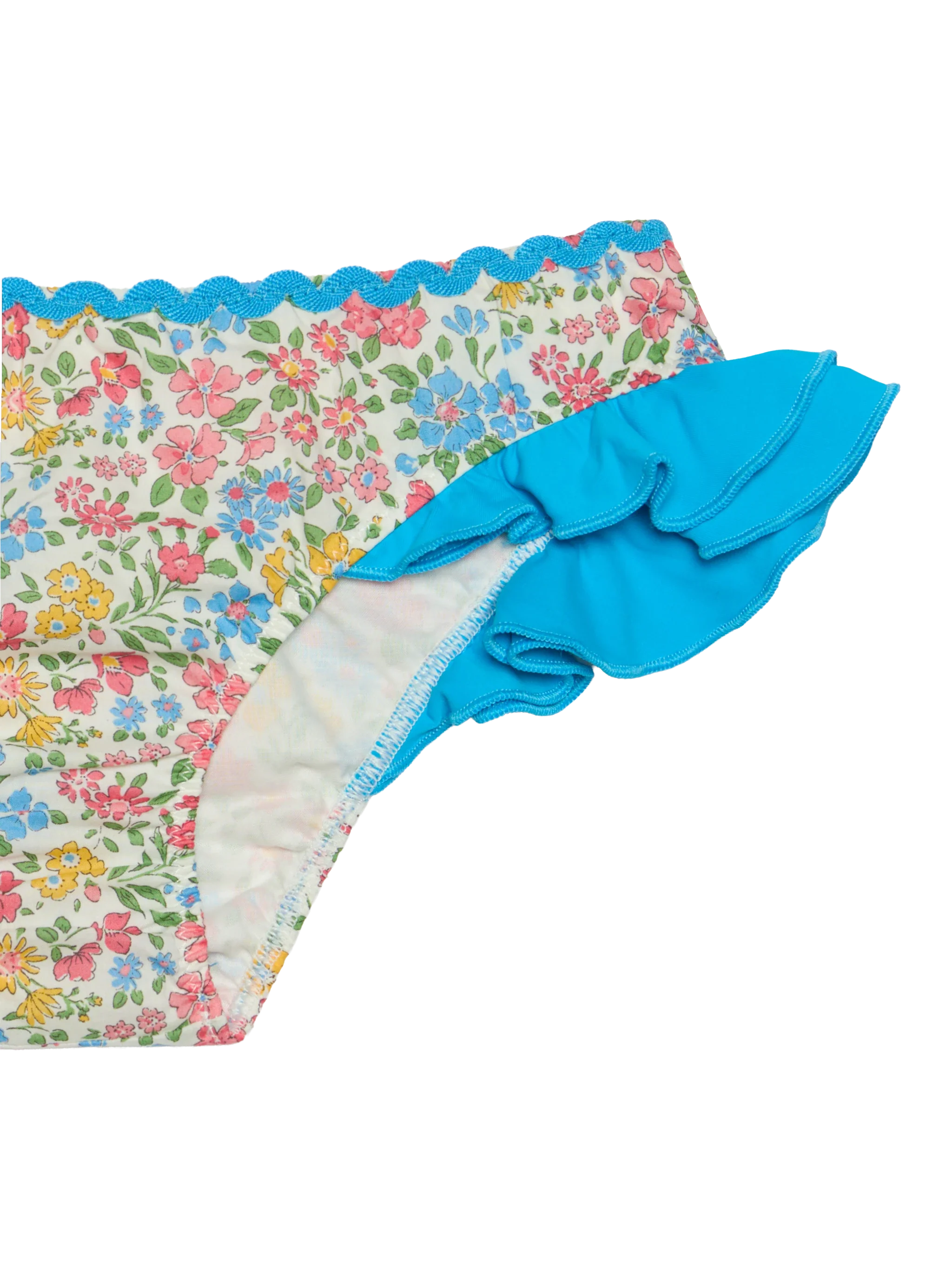 Girl Ruffled Swim Briefs With Flower Print | Made Liberty Fabric Blue Bottom