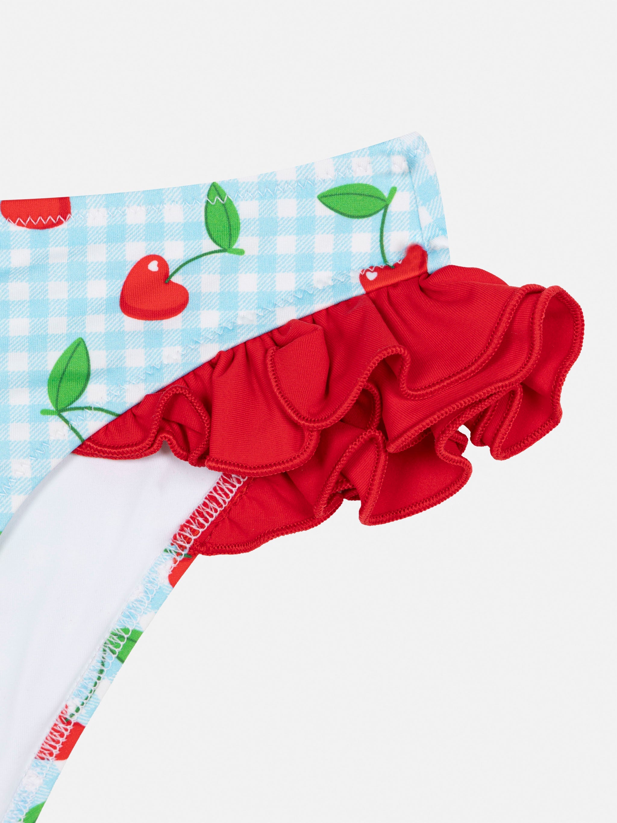 Kelly Ruffled Swim Briefs With Cherry And Gingham Print Sky Bottom