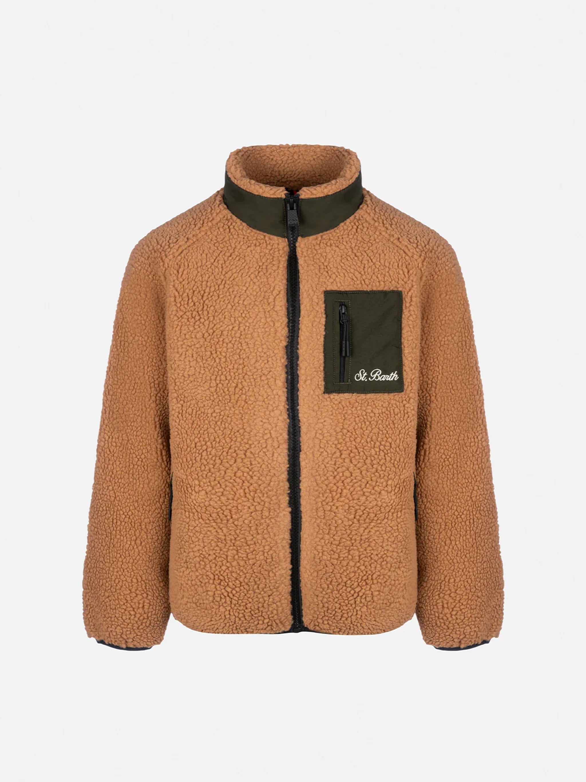 Boy Sherpa Beige Jacket Keystone With Snoopy Print | Peanuts Special Edition Brown