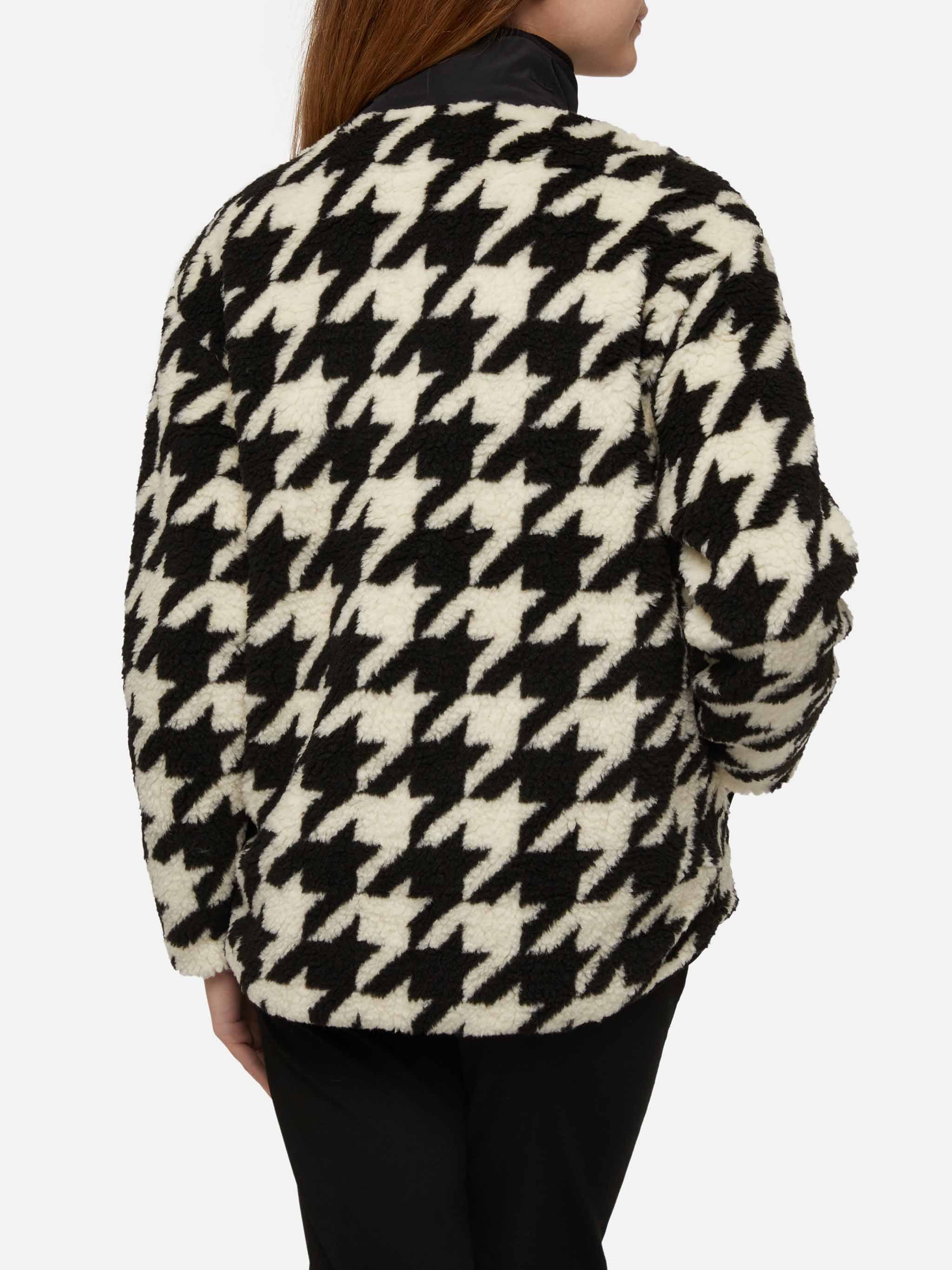Teddy-Fleece Jacket Keystone With Pied De Poule Print Black