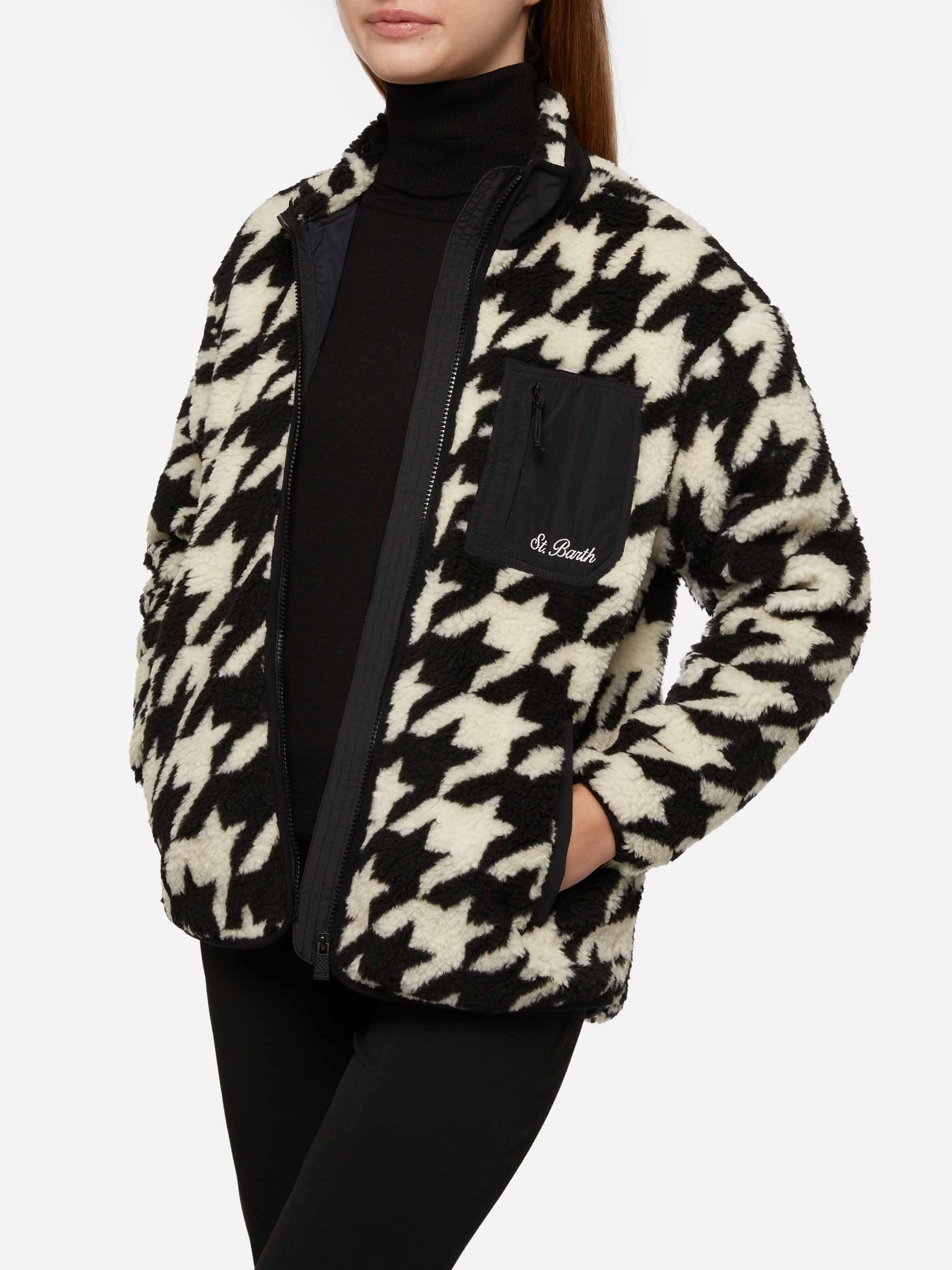 Teddy-Fleece Jacket Keystone With Pied De Poule Print Black