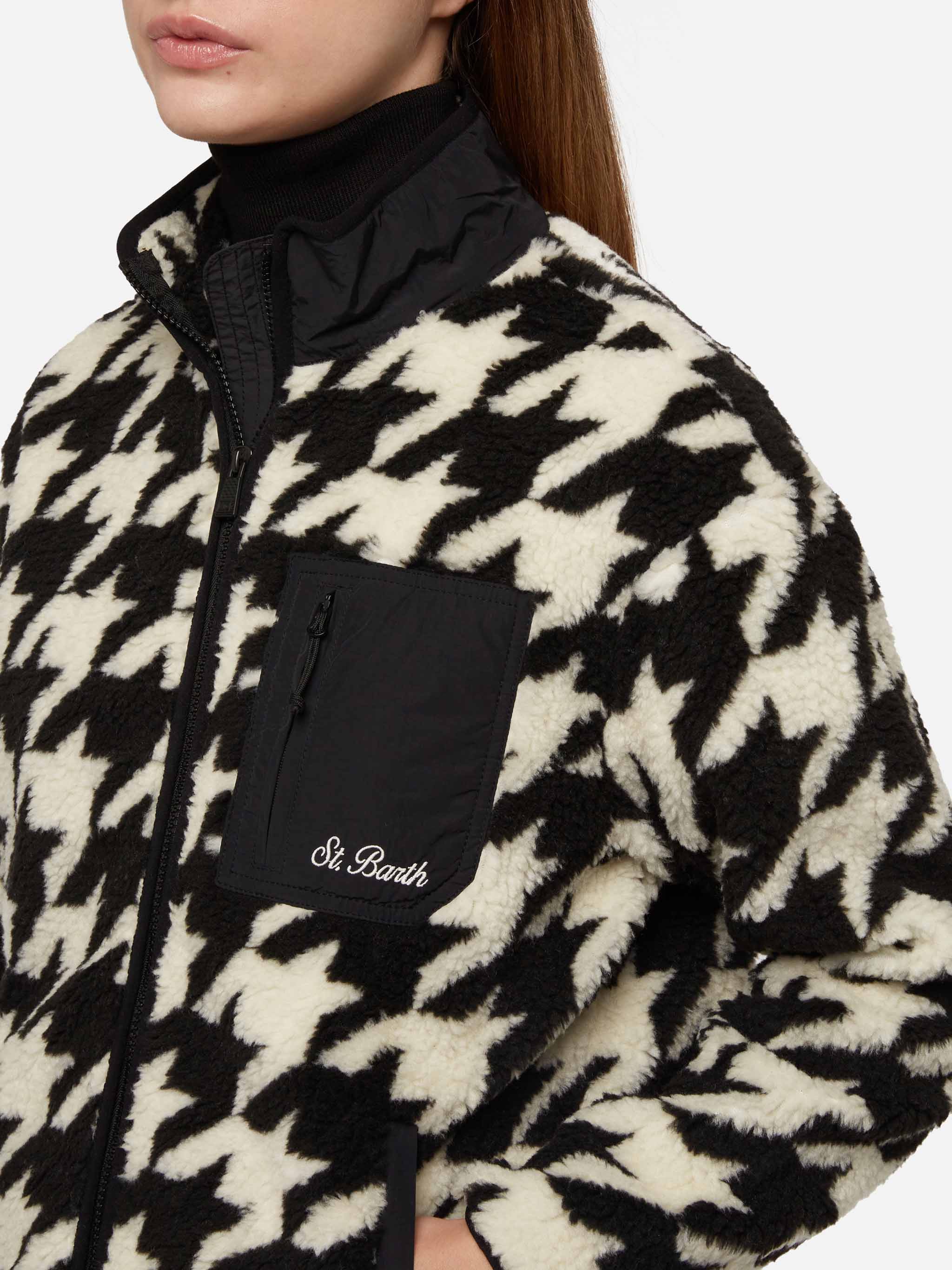 Teddy-Fleece Jacket Keystone With Pied De Poule Print Black