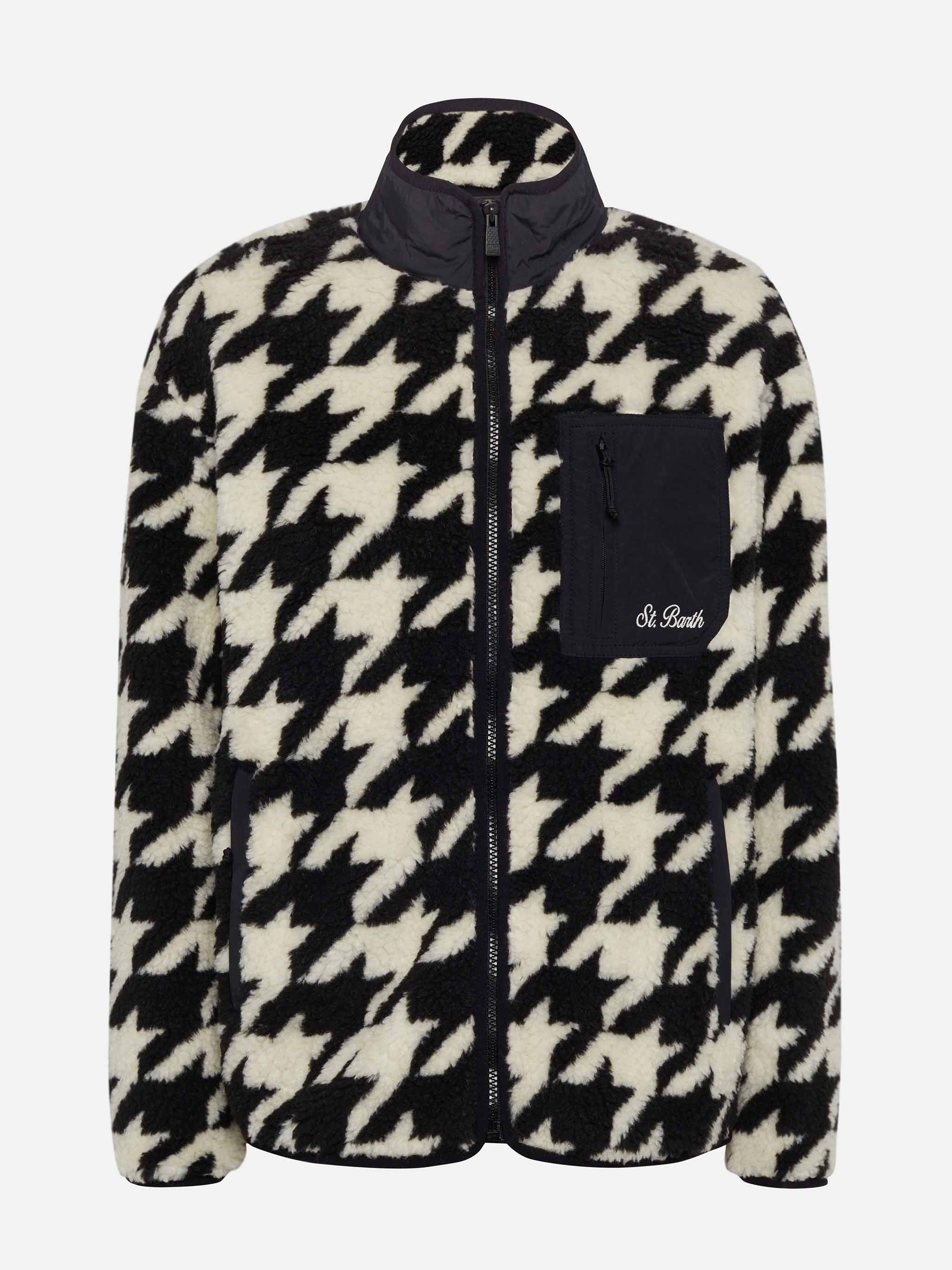 Teddy-Fleece Jacket Keystone With Pied De Poule Print Black