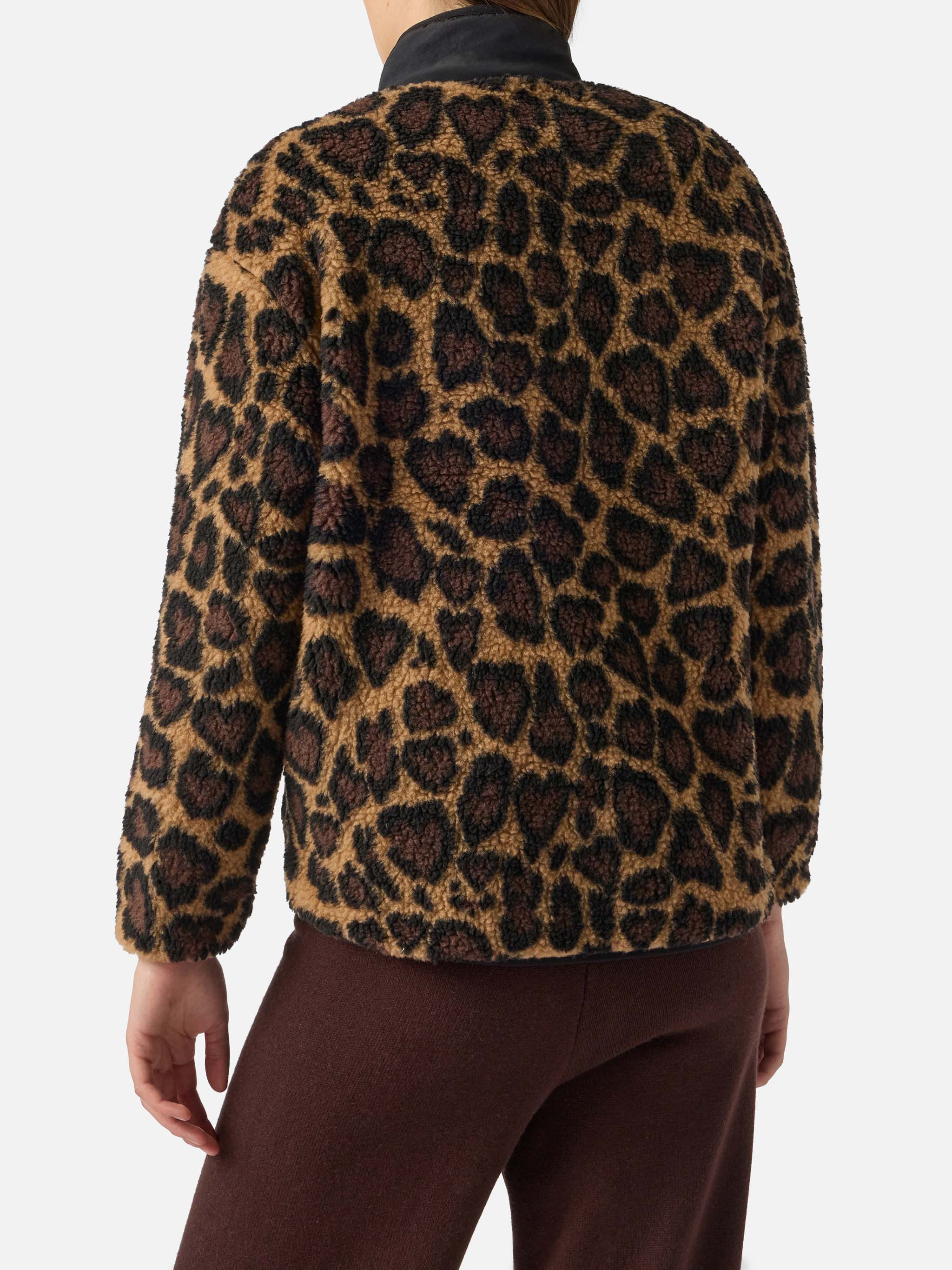 Teddy-Fleece Jacket Keystone With Leopard Print Brown