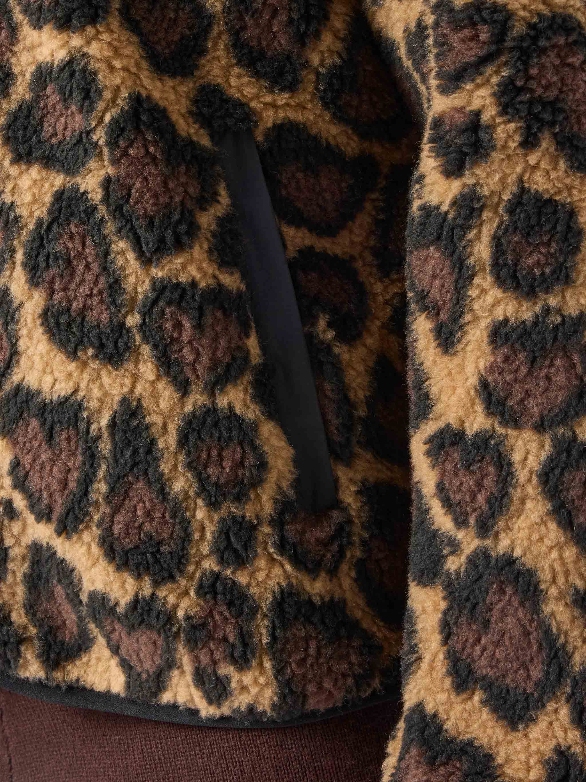Teddy-Fleece Jacket Keystone With Leopard Print Brown
