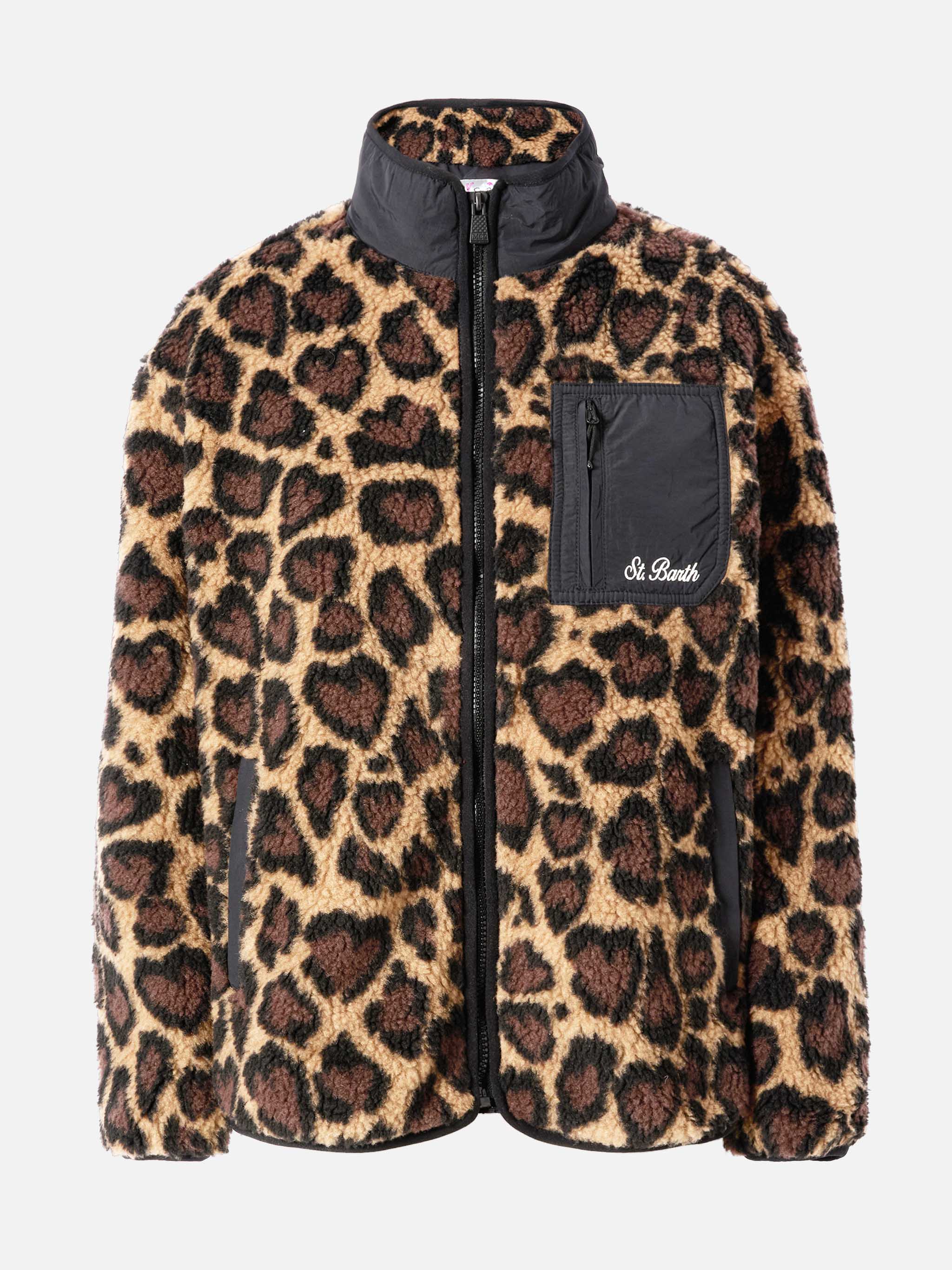 Teddy-Fleece Jacket Keystone With Leopard Print Brown
