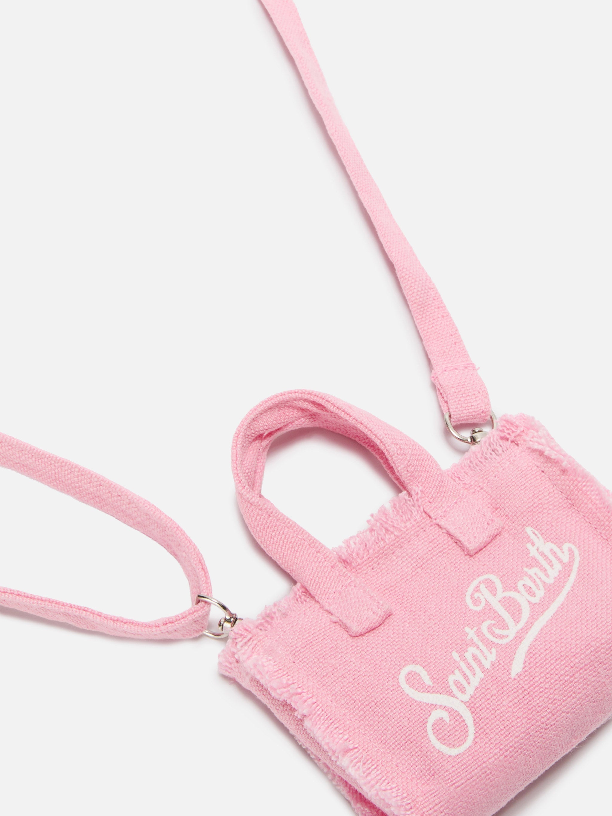 Pink Linen Mini Bag–shaped Keychain With Printed Logo Small Accessories