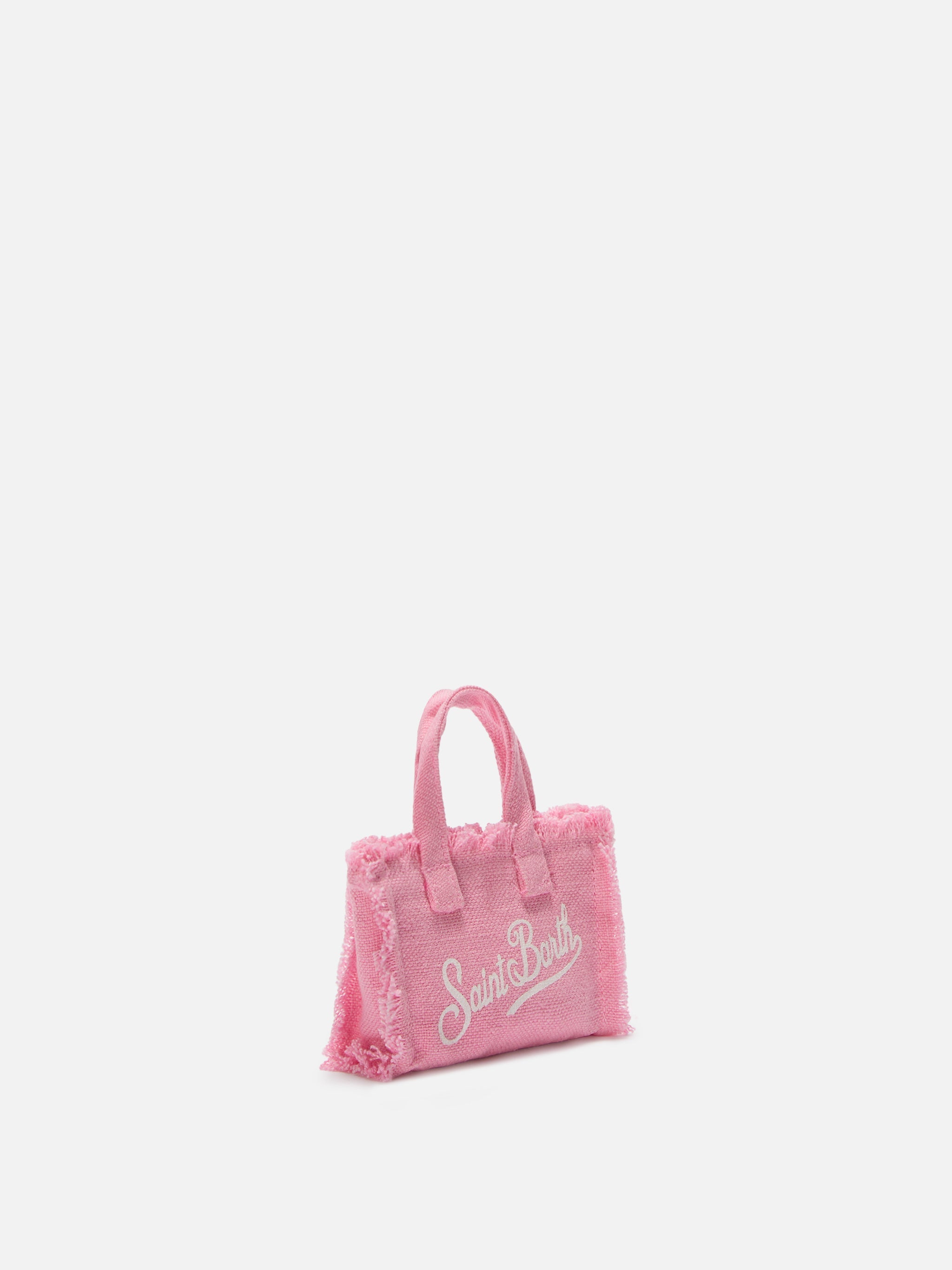 Pink Linen Mini Bag–shaped Keychain With Printed Logo Small Accessories