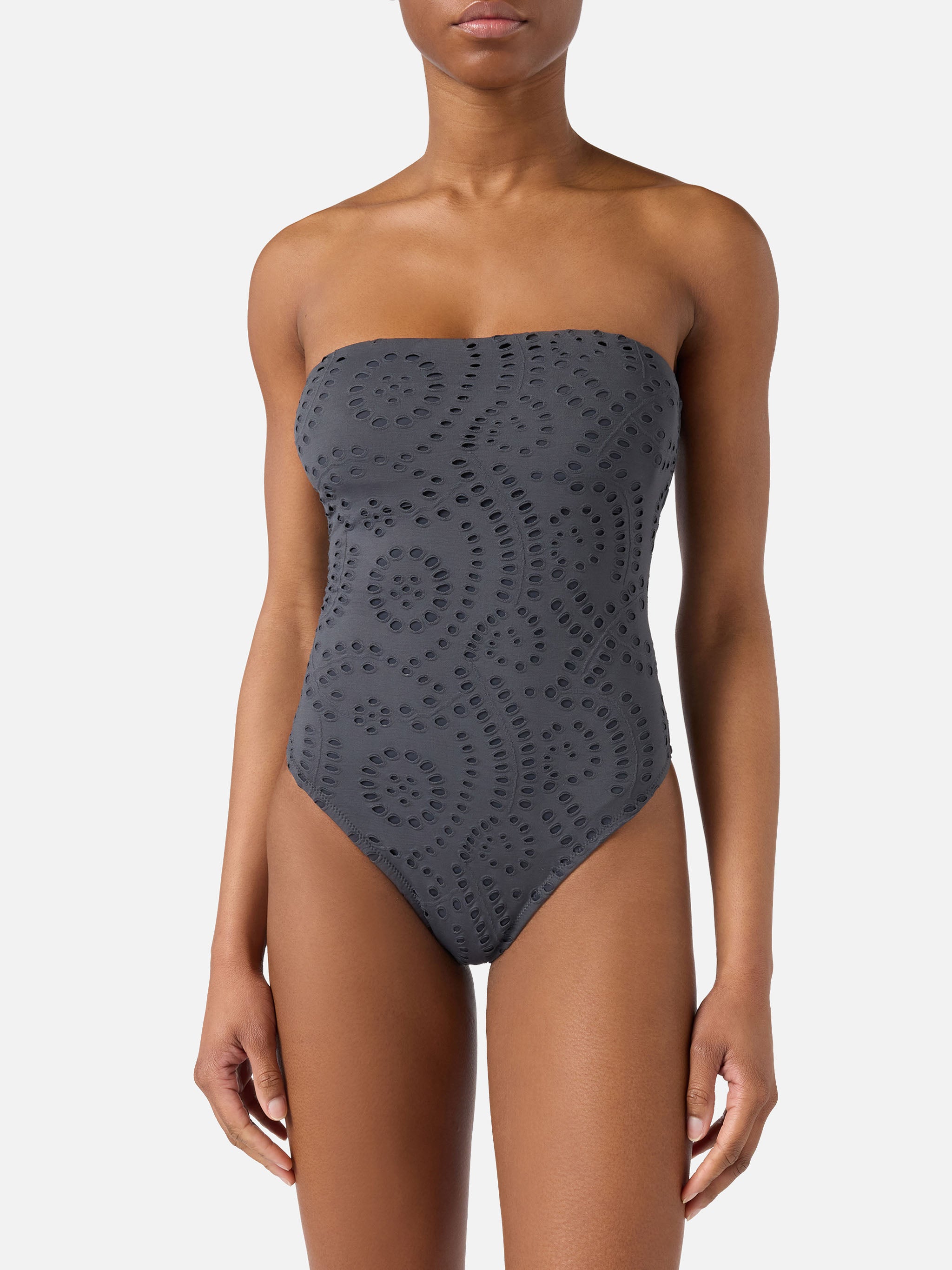 Khyra Bandeau One-Piece Swimsuit Dark Grey Sangallo Textile One Piece