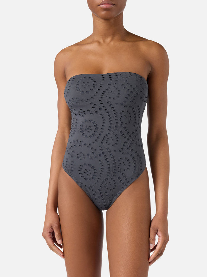 Khyra Bandeau One-Piece Swimsuit Dark Grey Sangallo Textile One Piece