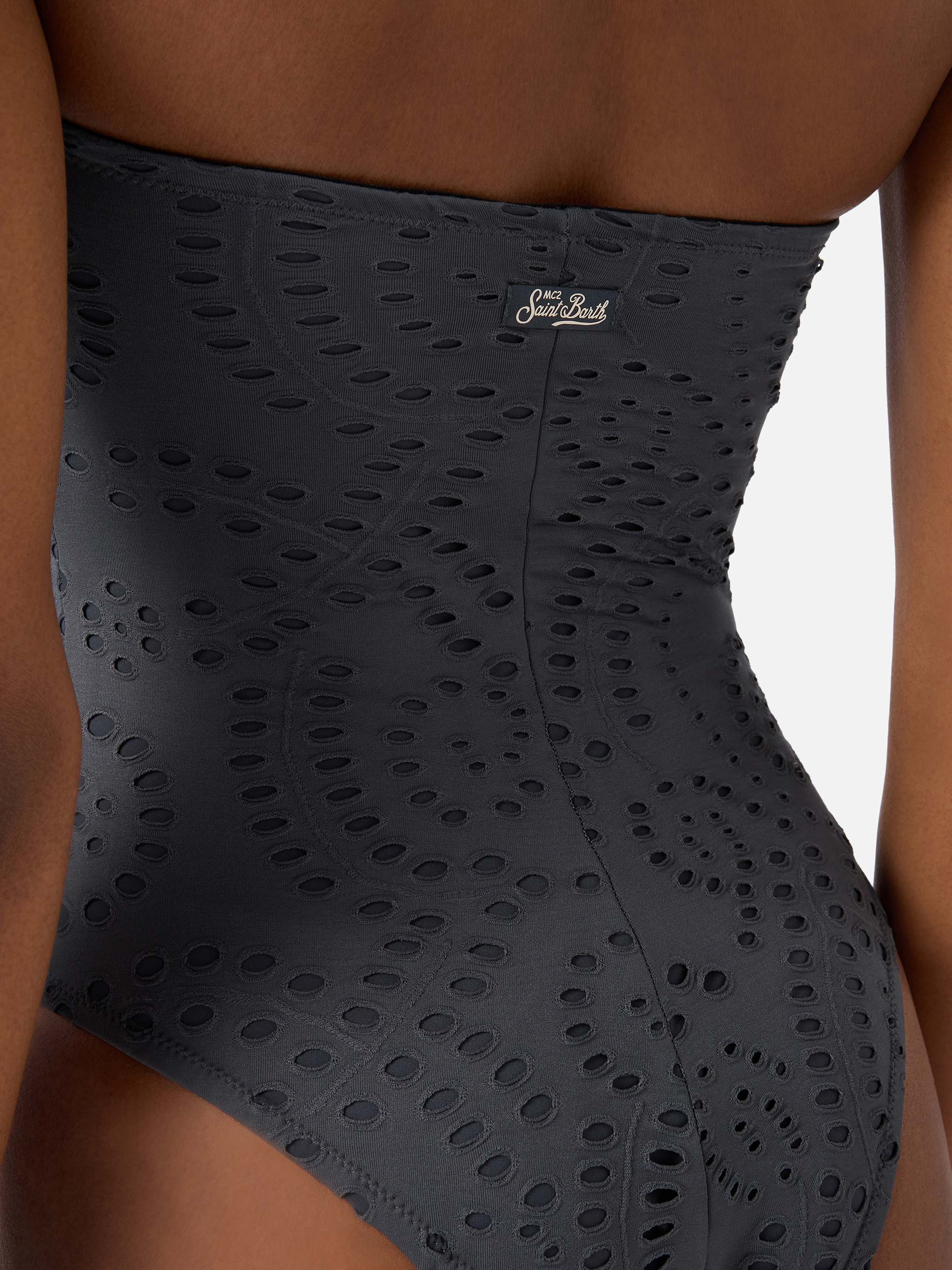Khyra Bandeau One-Piece Swimsuit Dark Grey Sangallo Textile One Piece