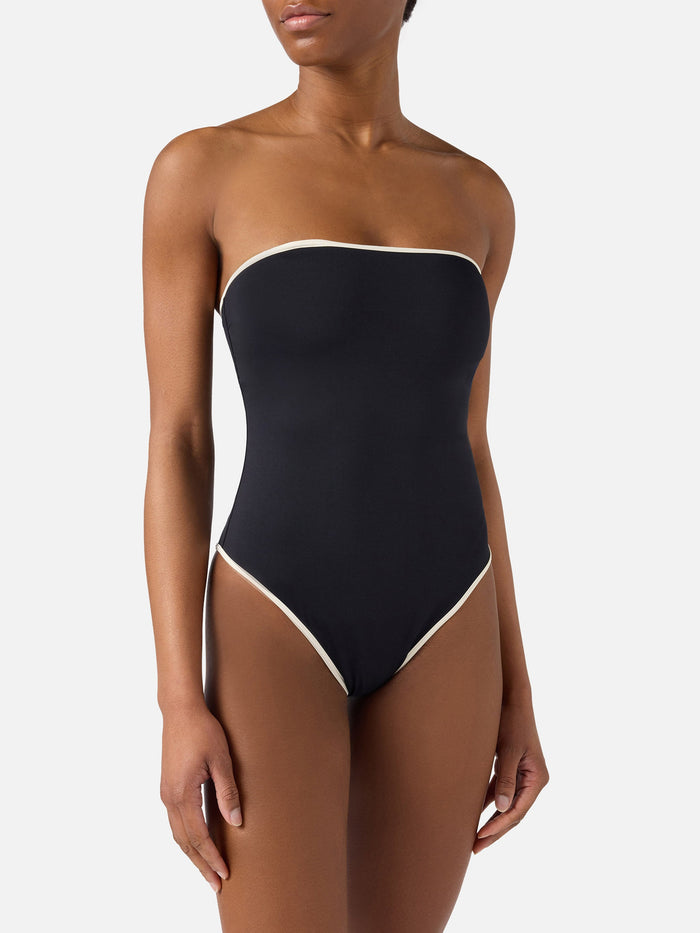 Khyra String Bandeau Black One-Piece Swimsuit With Contrast Details __single__ One Piece