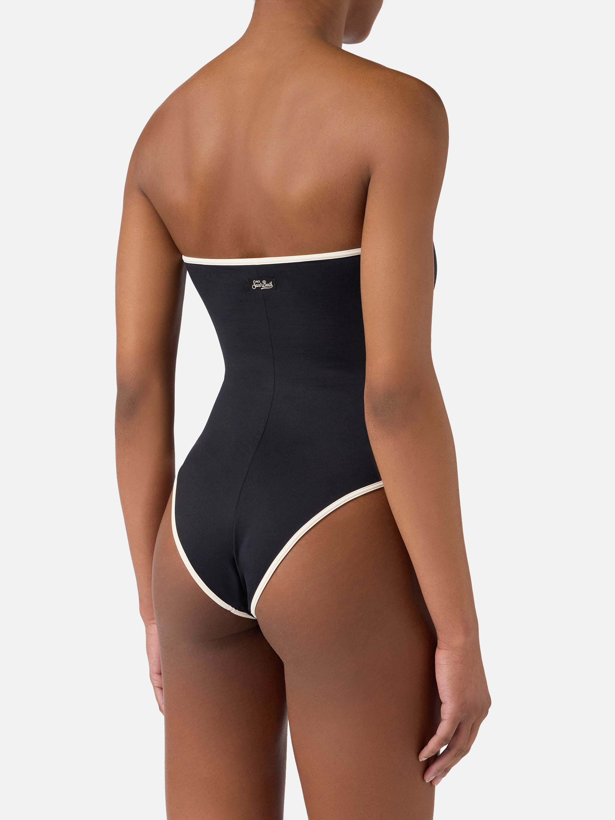 Khyra String Bandeau Black One-Piece Swimsuit With Contrast Details One Piece