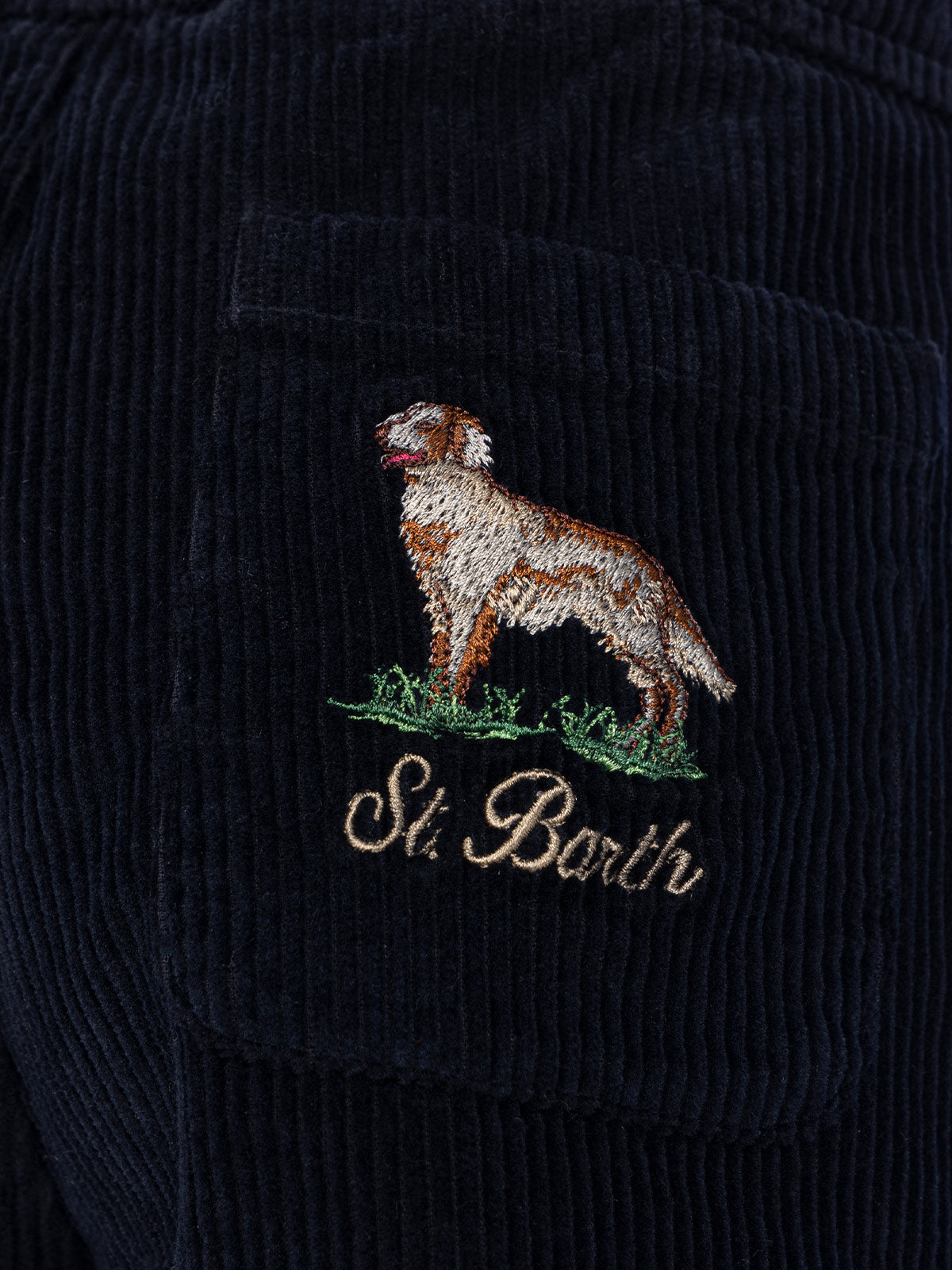 Boy Corduroy Pants Kilkenny With Country Dog Embroidery Blue