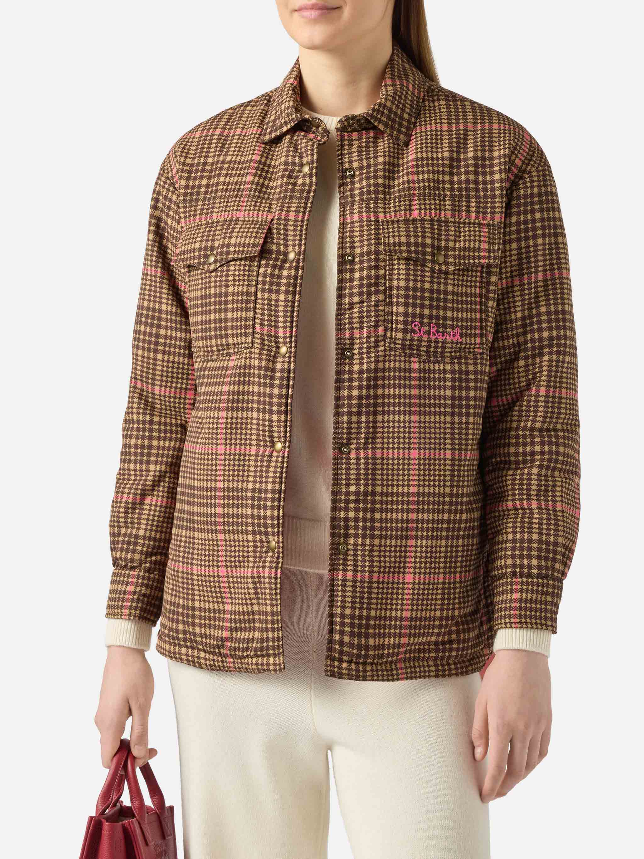Quilted Padded Lightweight Jacket Kimmy With Pied De Poule Print Beige