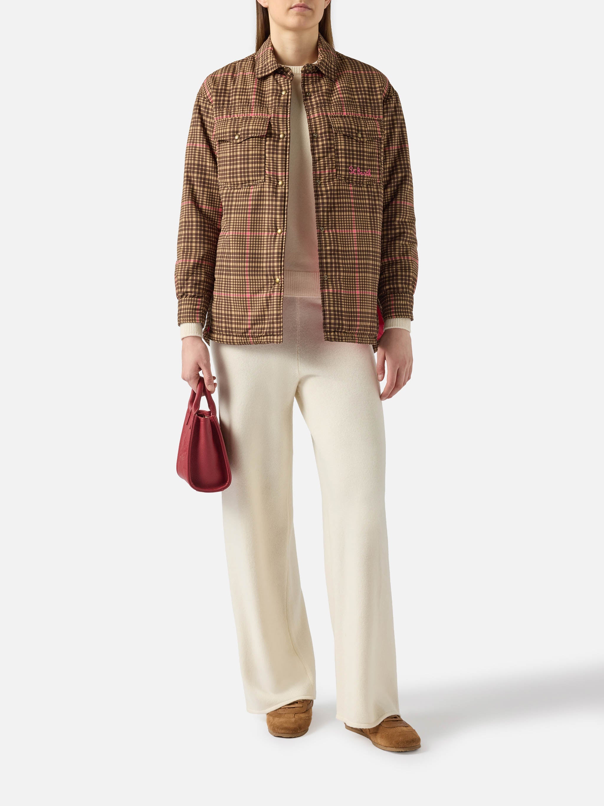 Quilted Padded Lightweight Jacket Kimmy With Pied De Poule Print Beige