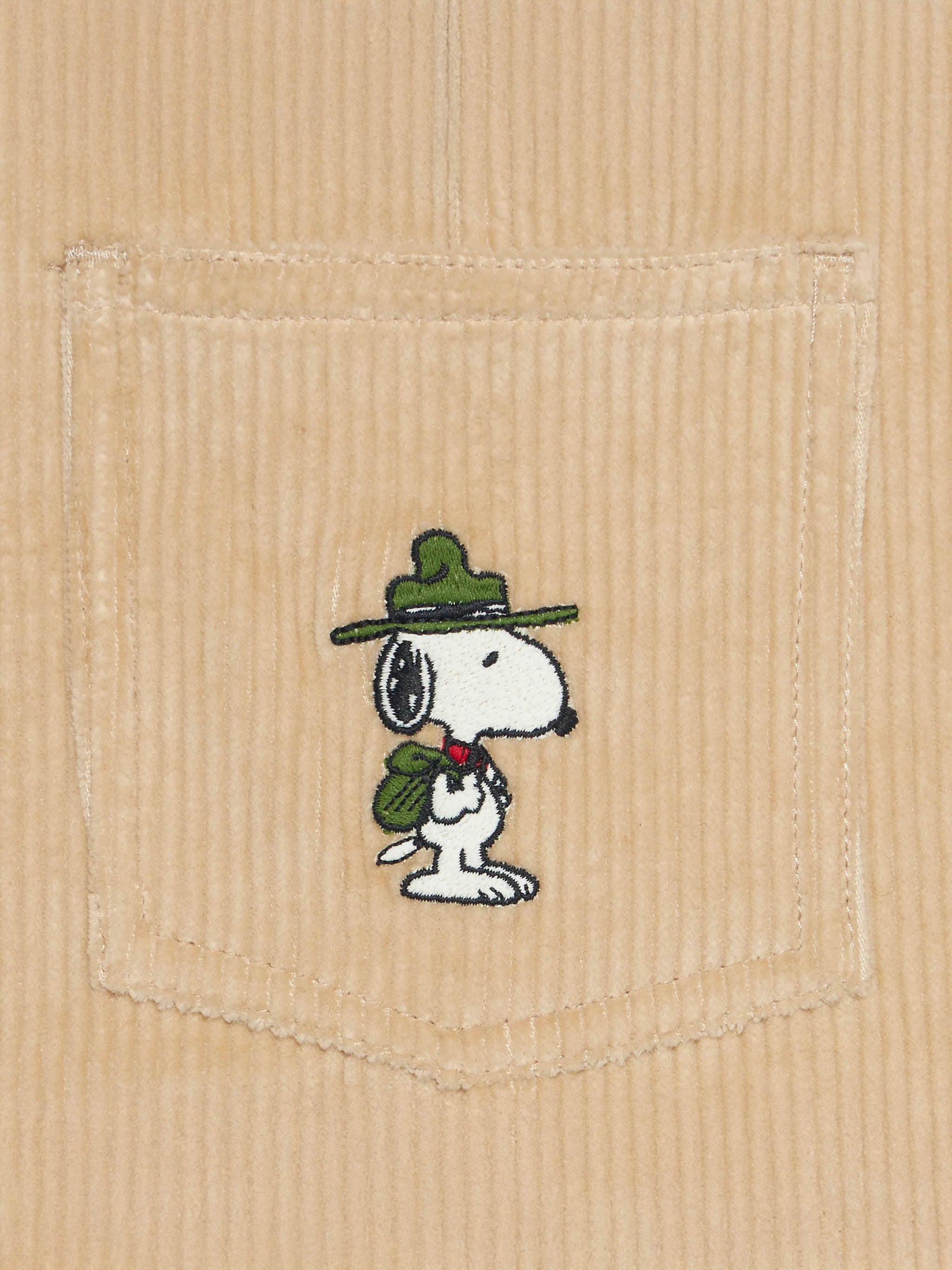 Boy Corduroy Salopette With Snoopy Patch | Peanuts™ Special Edition Brown Overalls