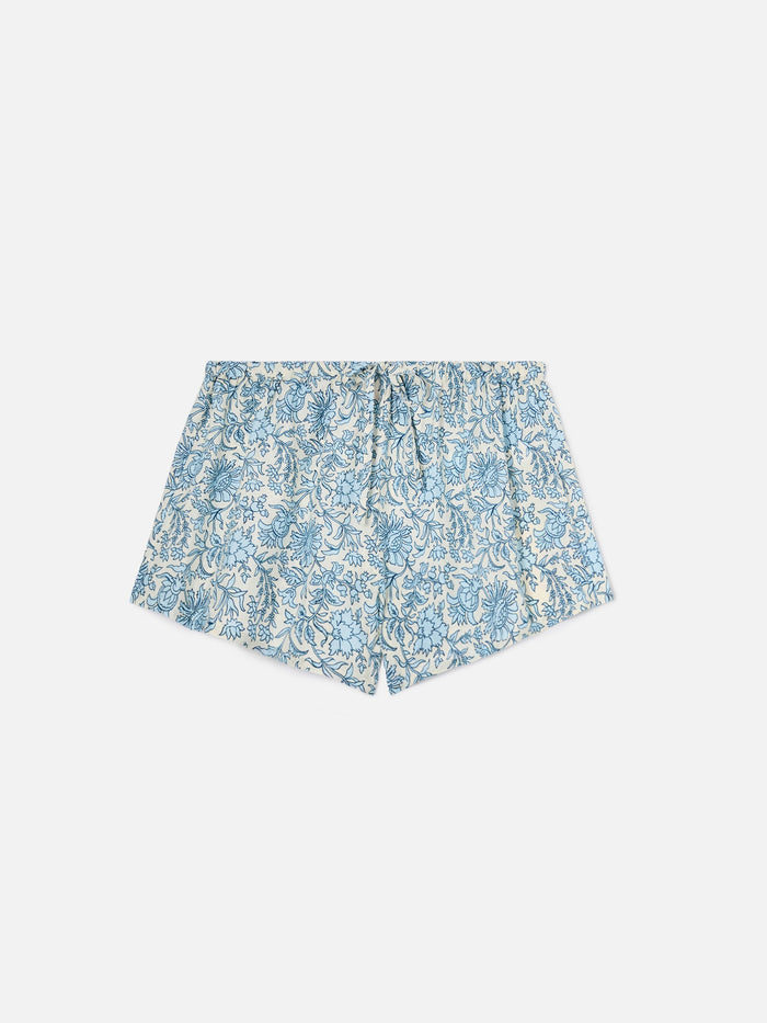 Kammy Silk Shorts With Floral Batik Print White Pant
