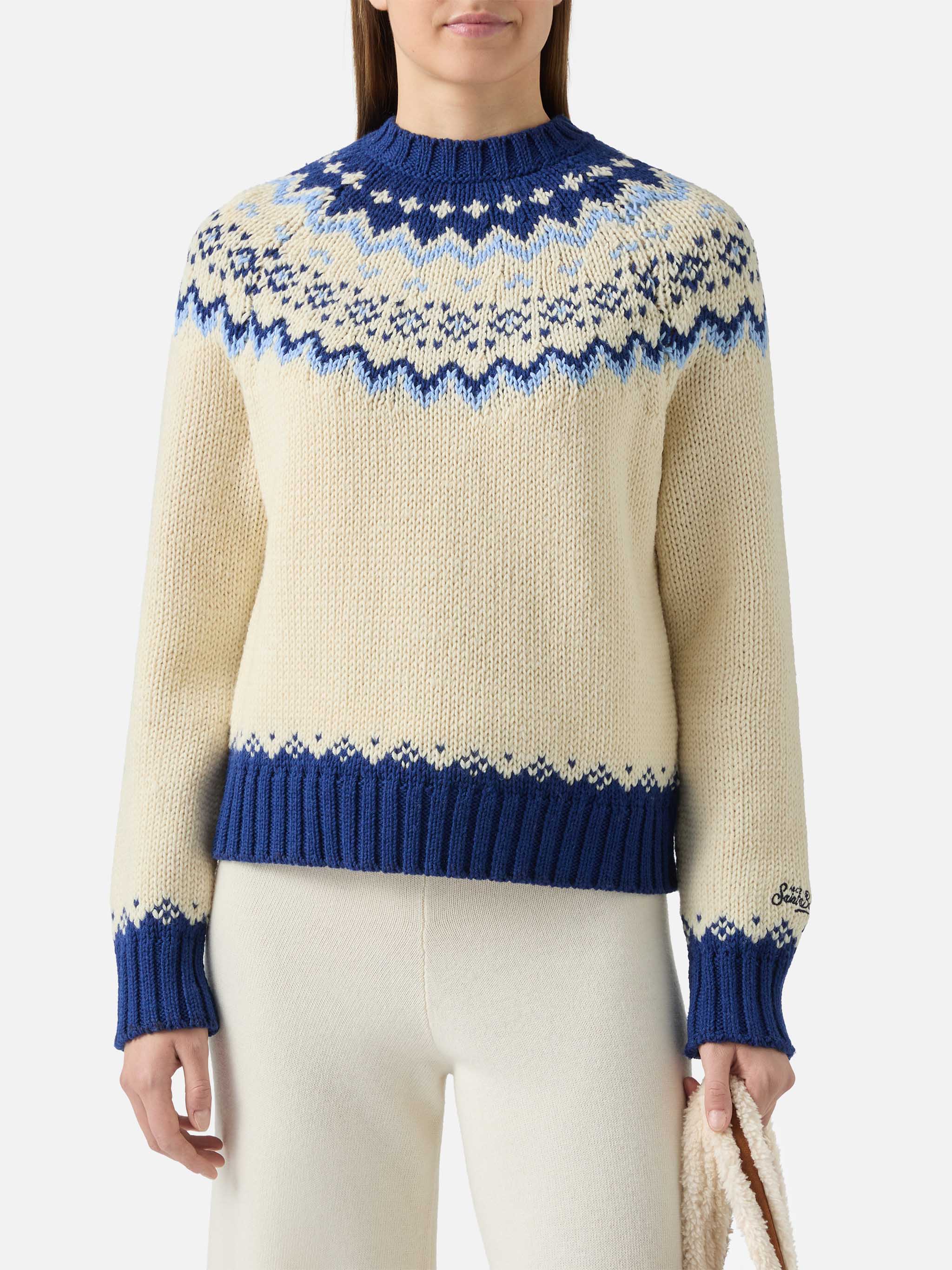 Kyla Wool Sweater With Fair-Isle Jacquard And Apres Ski Lover Embroidery White