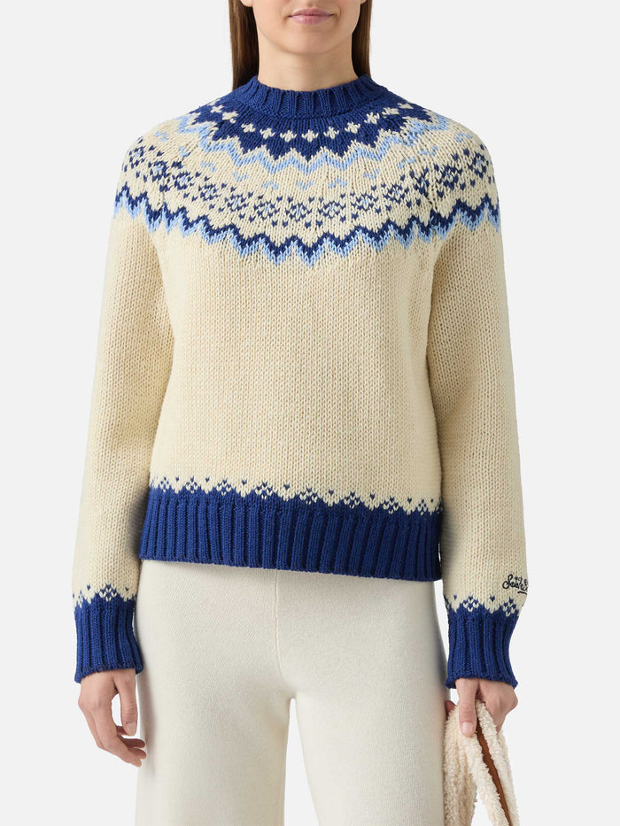 Kyla Wool Sweater With Fair-Isle Jacquard And Apres Ski Lover Embroidery White