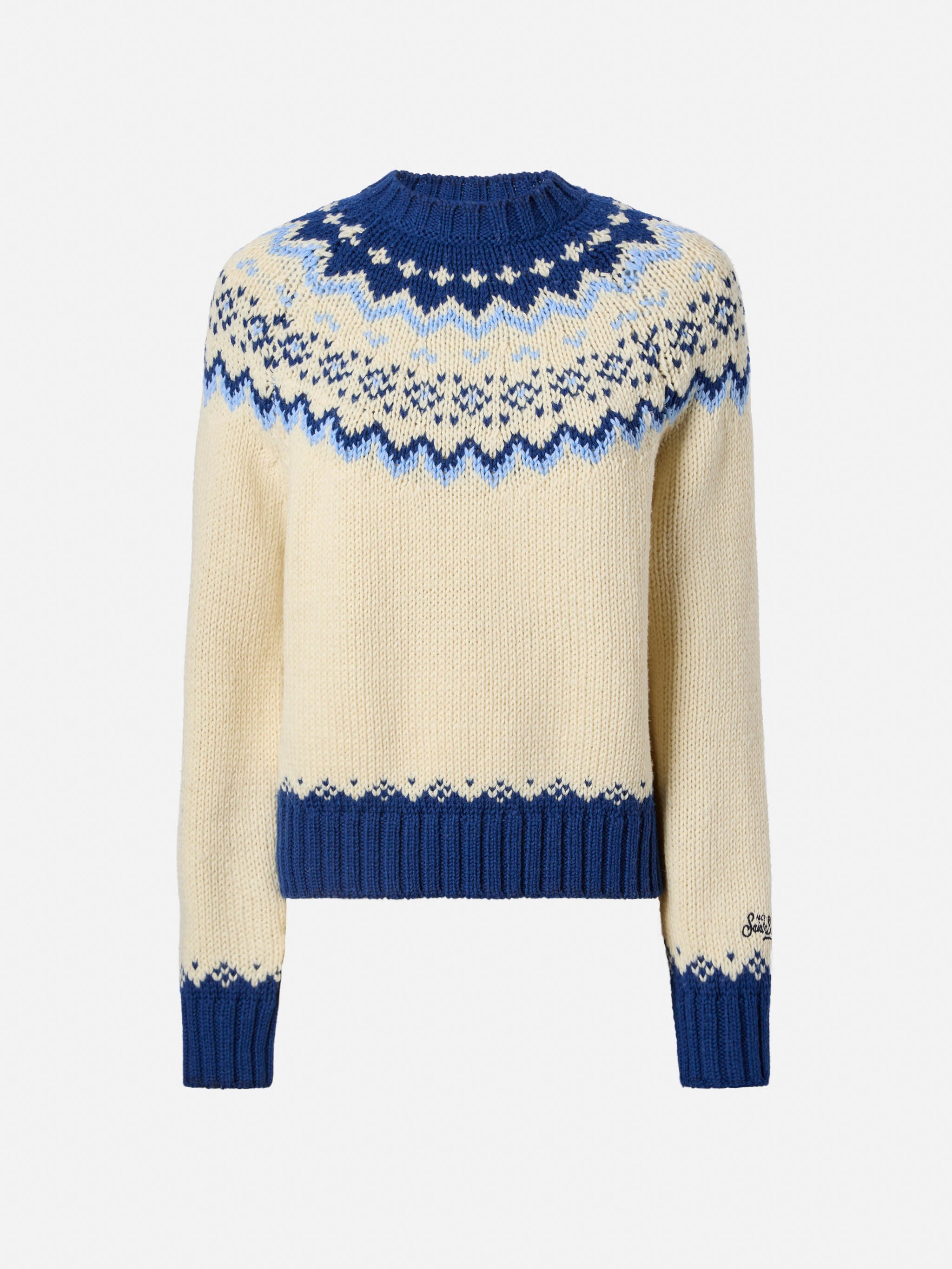 Kyla Wool Sweater With Fair-Isle Jacquard And Apres Ski Lover Embroidery White