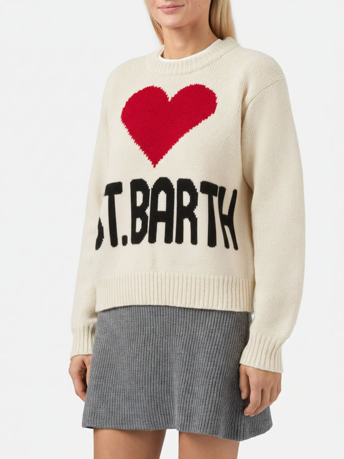 Kyla Crewneck White With I Love St. Barth Jacquard