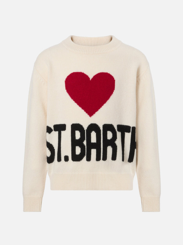 Kyla Crewneck White With I Love St. Barth Jacquard