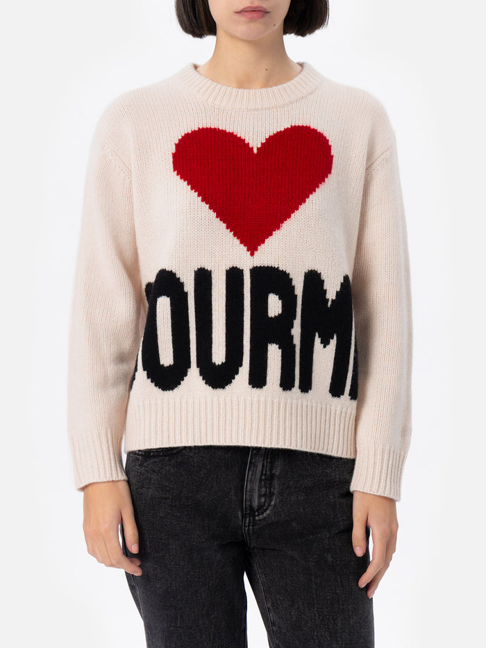 Kyla White Alpaca Blend Sweater With Courma Jacquard