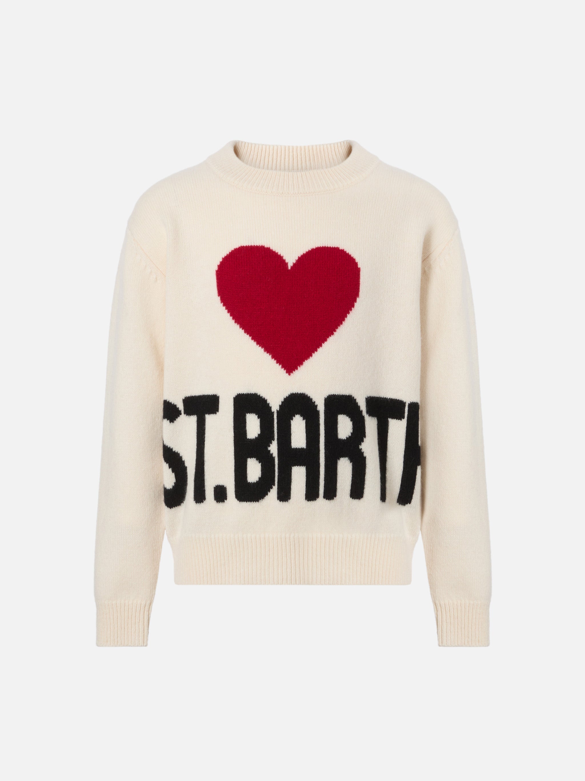 Kyla Jr Wool Sweater With St. Barth Heart Jacquard White