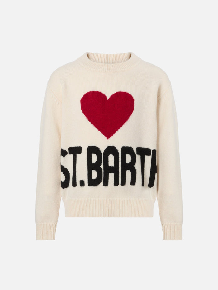 Kyla Jr Wool Sweater With St. Barth Heart Jacquard White