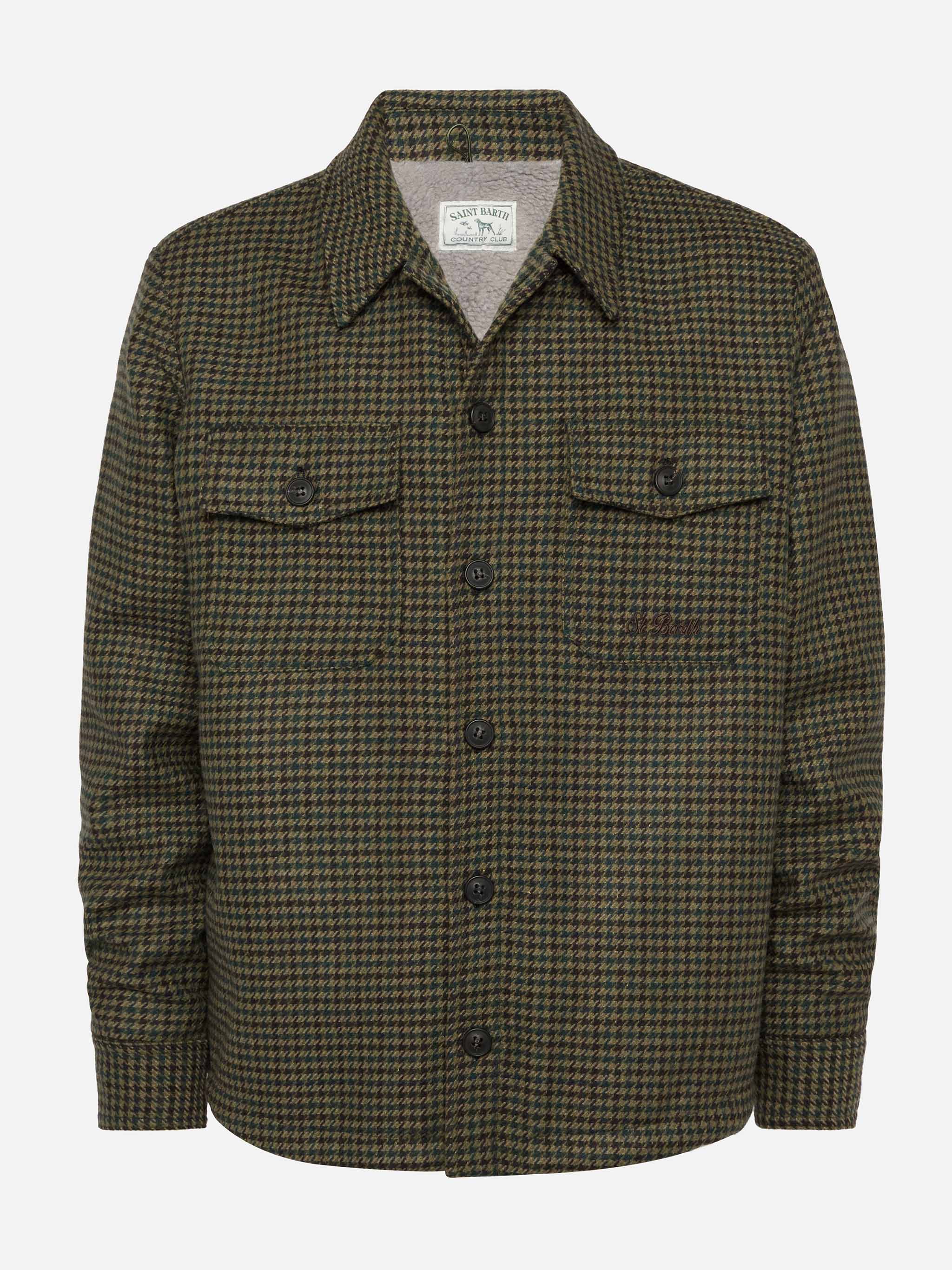 Man Wool Blend Overshirt Landeck With Pied De Poule Print Brown Jacket