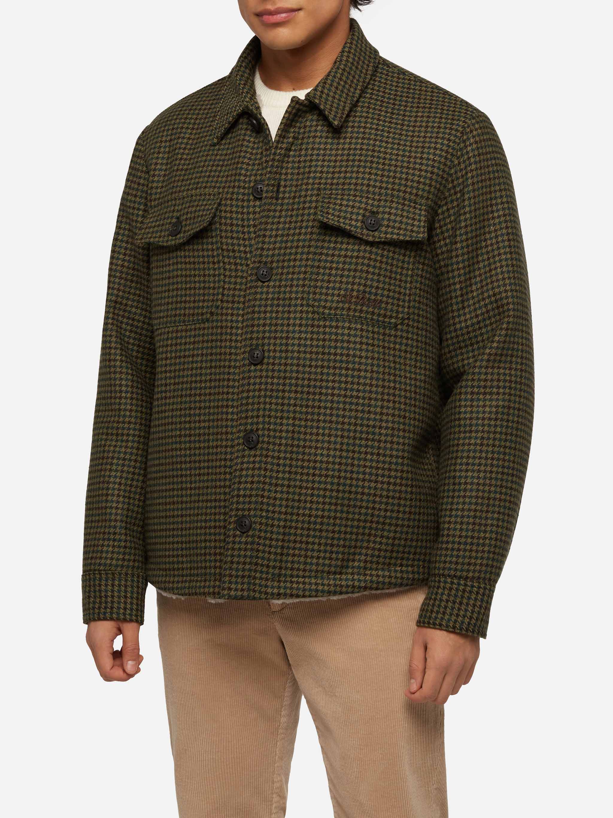 Man Wool Blend Overshirt Landeck With Pied De Poule Print Brown Jacket