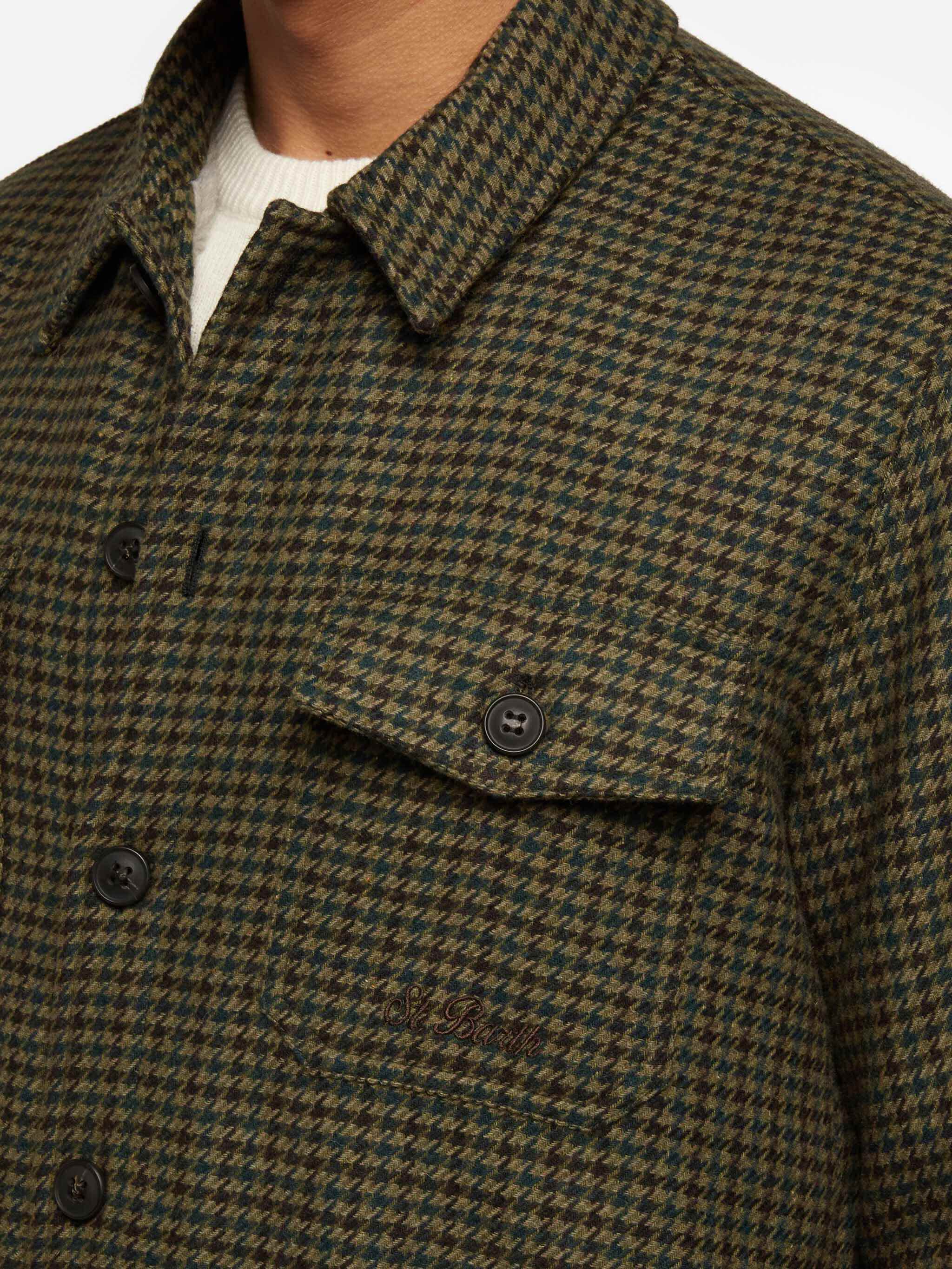 Man Wool Blend Overshirt Landeck With Pied De Poule Print Brown Jacket