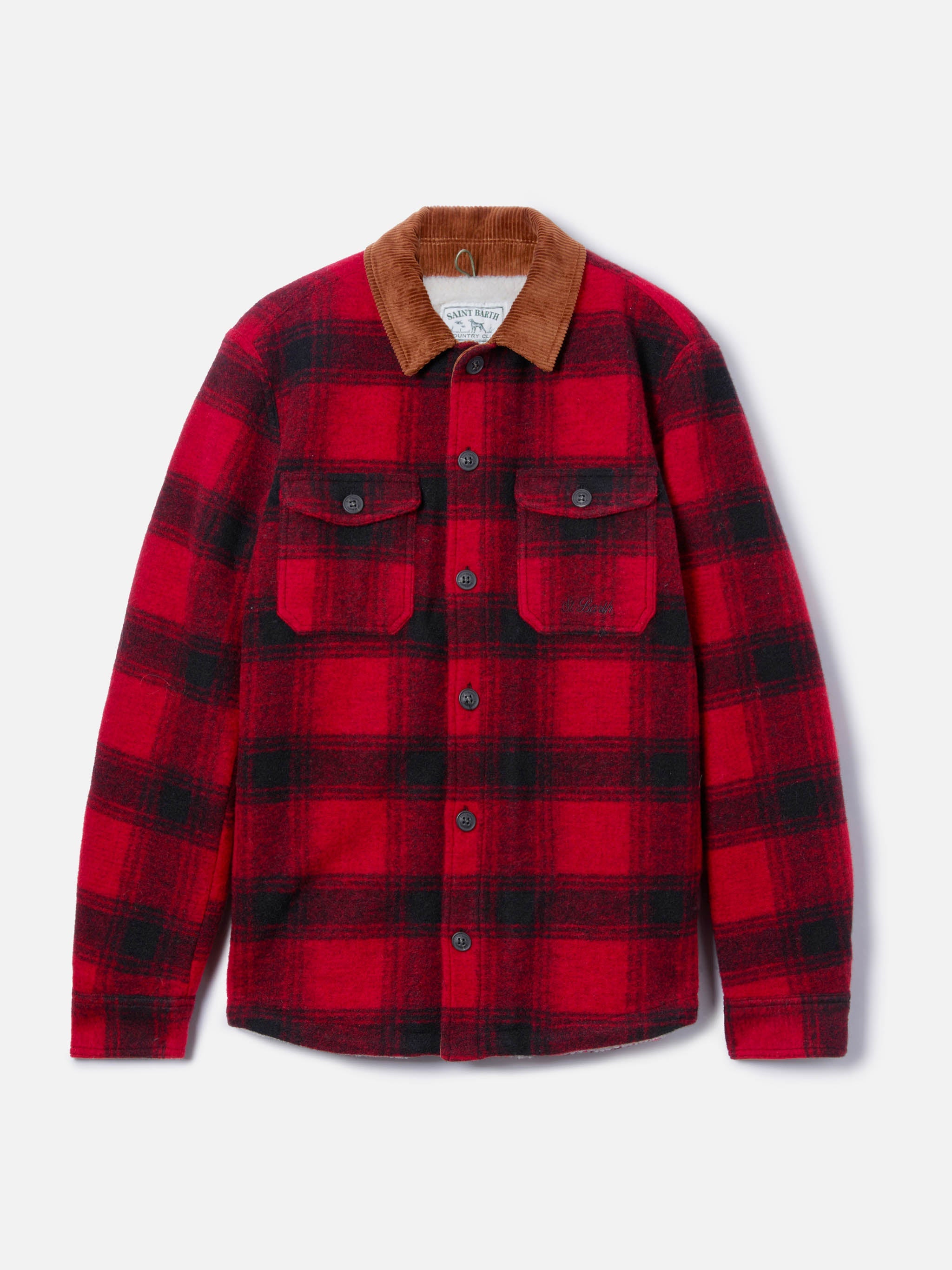 Man Wool Blend Overshirt Landeck With Tartan Print Red Jacket