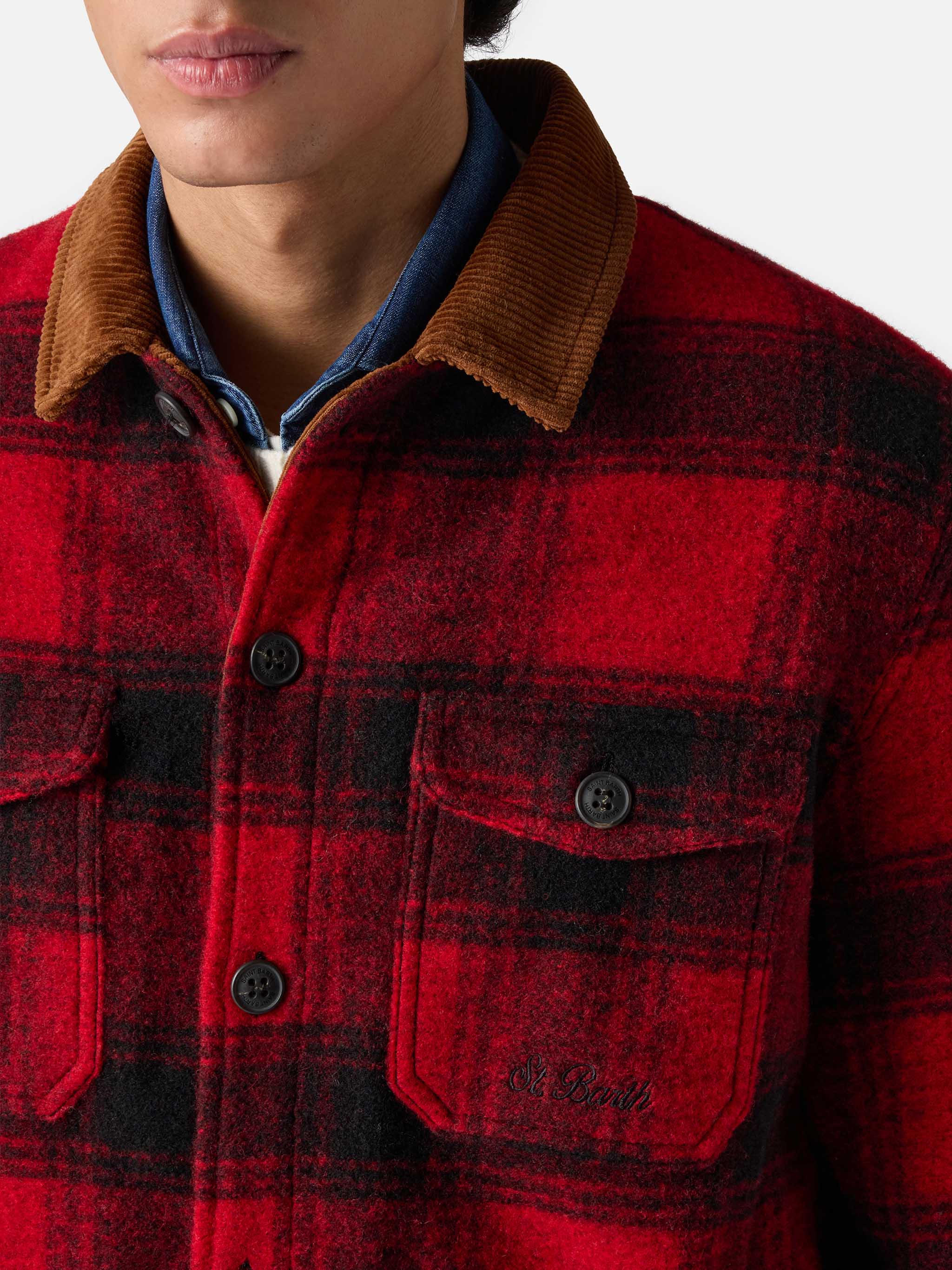 Man Wool Blend Overshirt Landeck With Tartan Print Red Jacket