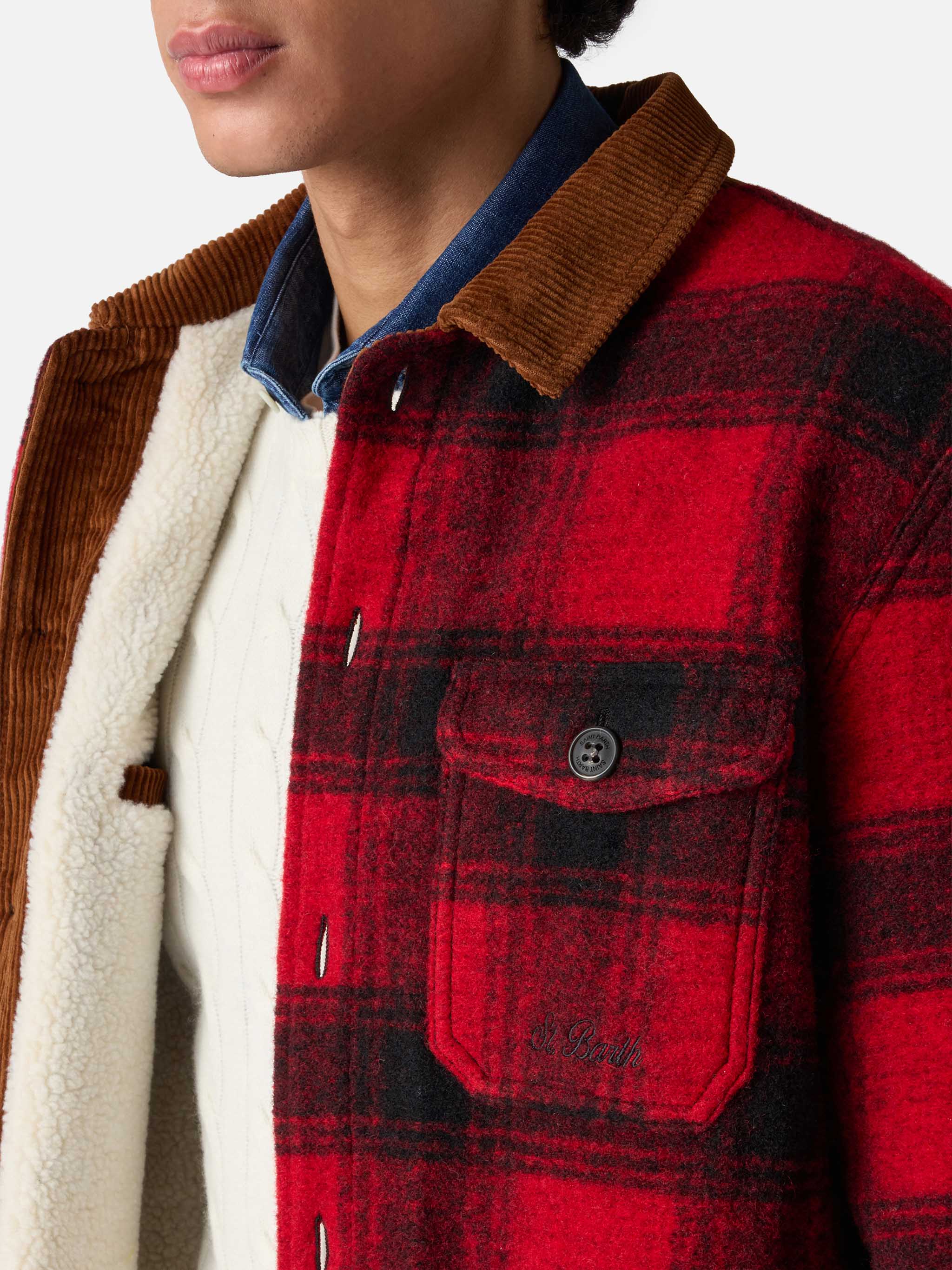 Man Wool Blend Overshirt Landeck With Tartan Print Red Jacket