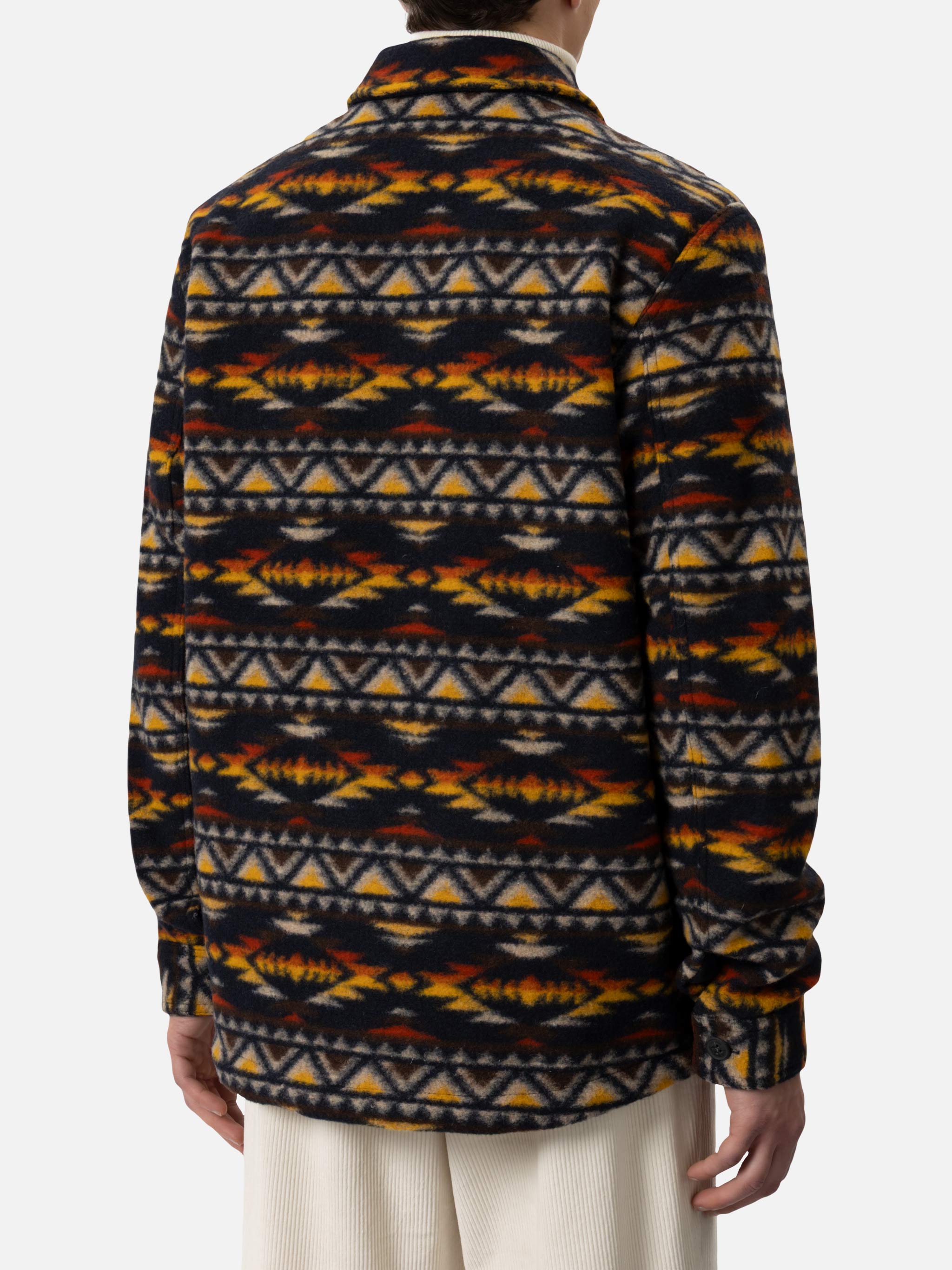 Man Wool Blend Overshirt Landeck With Navajo Plaid Print Blue Jacket