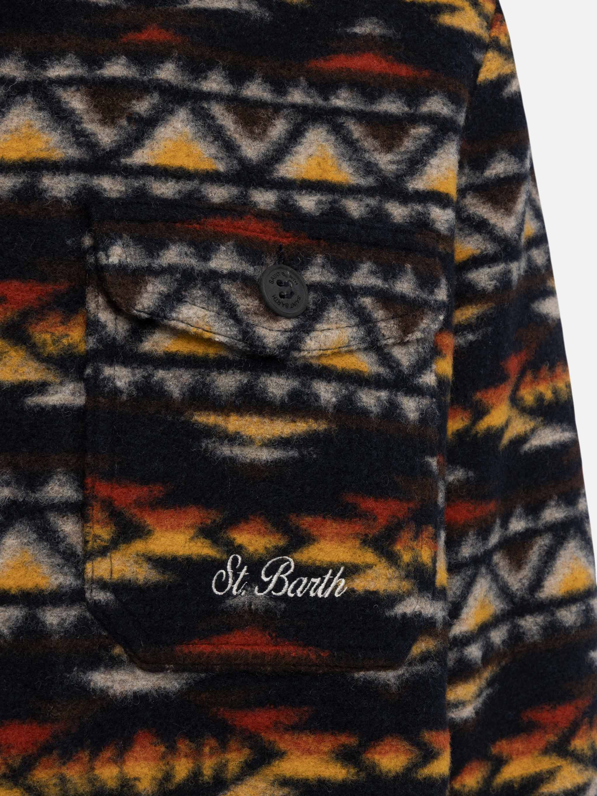 Man Wool Blend Overshirt Landeck With Navajo Plaid Print Blue Jacket