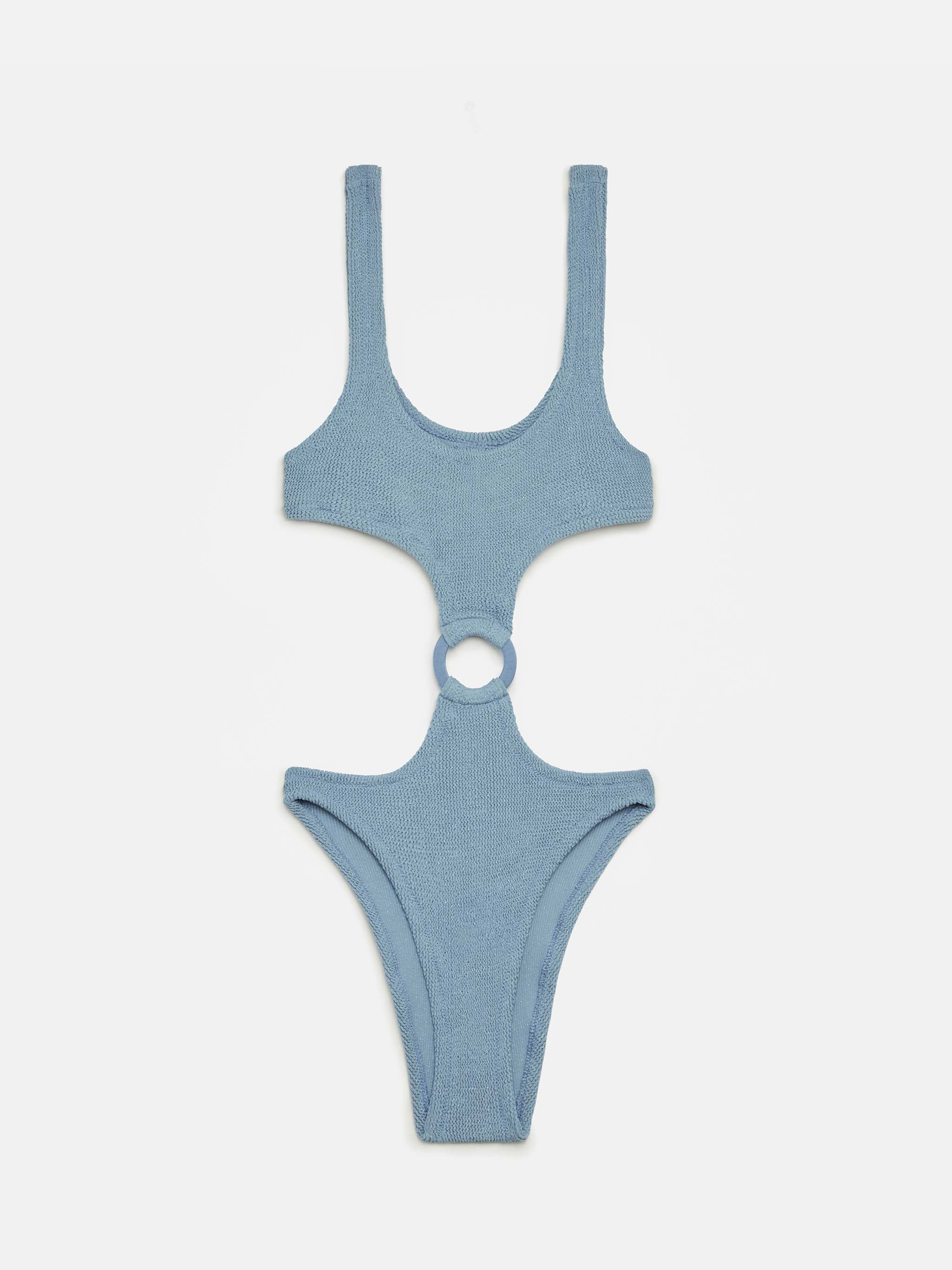 Laurel Crinkle Lurex Silver Cut-Out One-Piece Swimsuit Blue One Piece