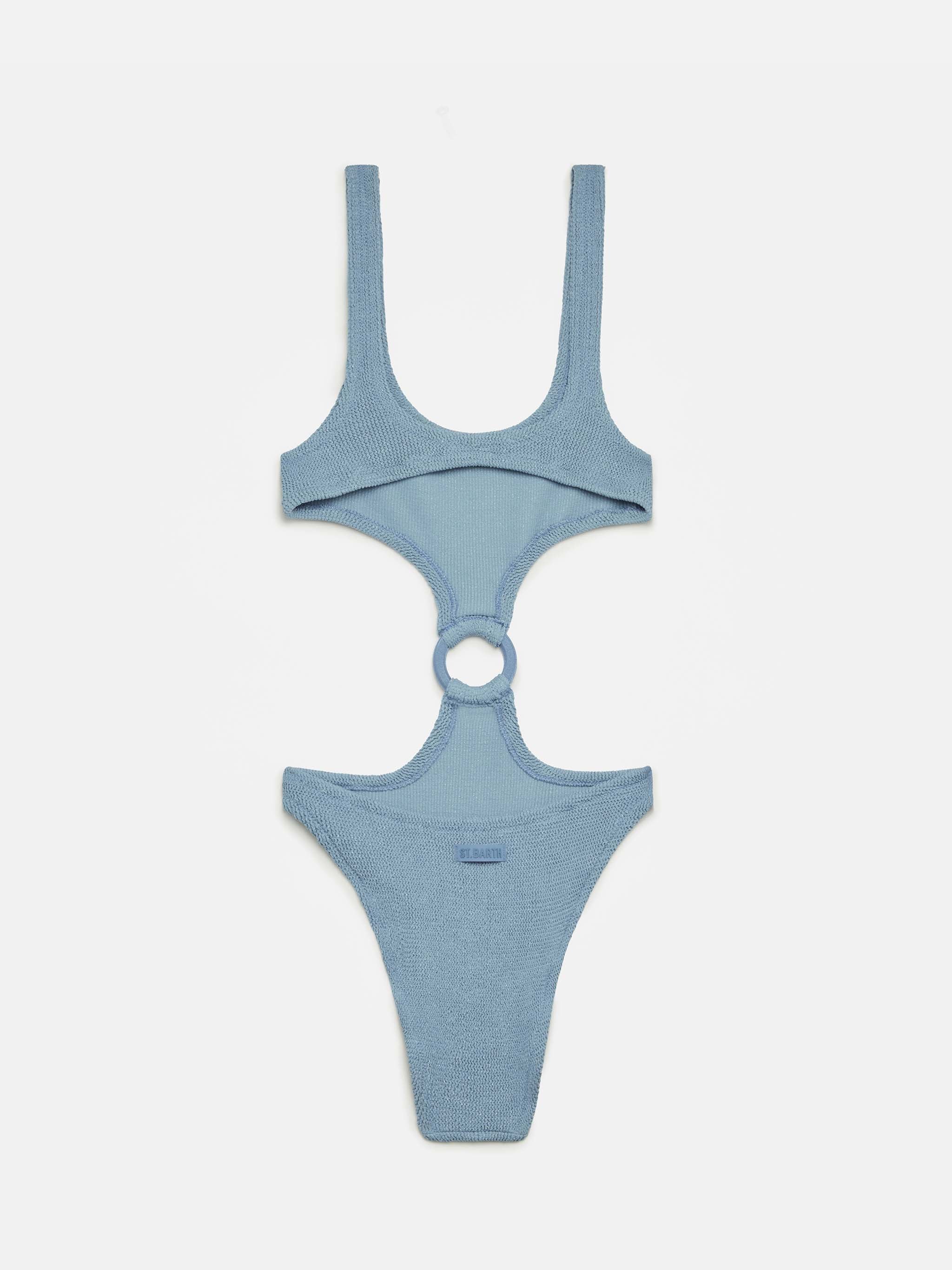 Laurel Crinkle Lurex Silver Cut-Out One-Piece Swimsuit Blue One Piece