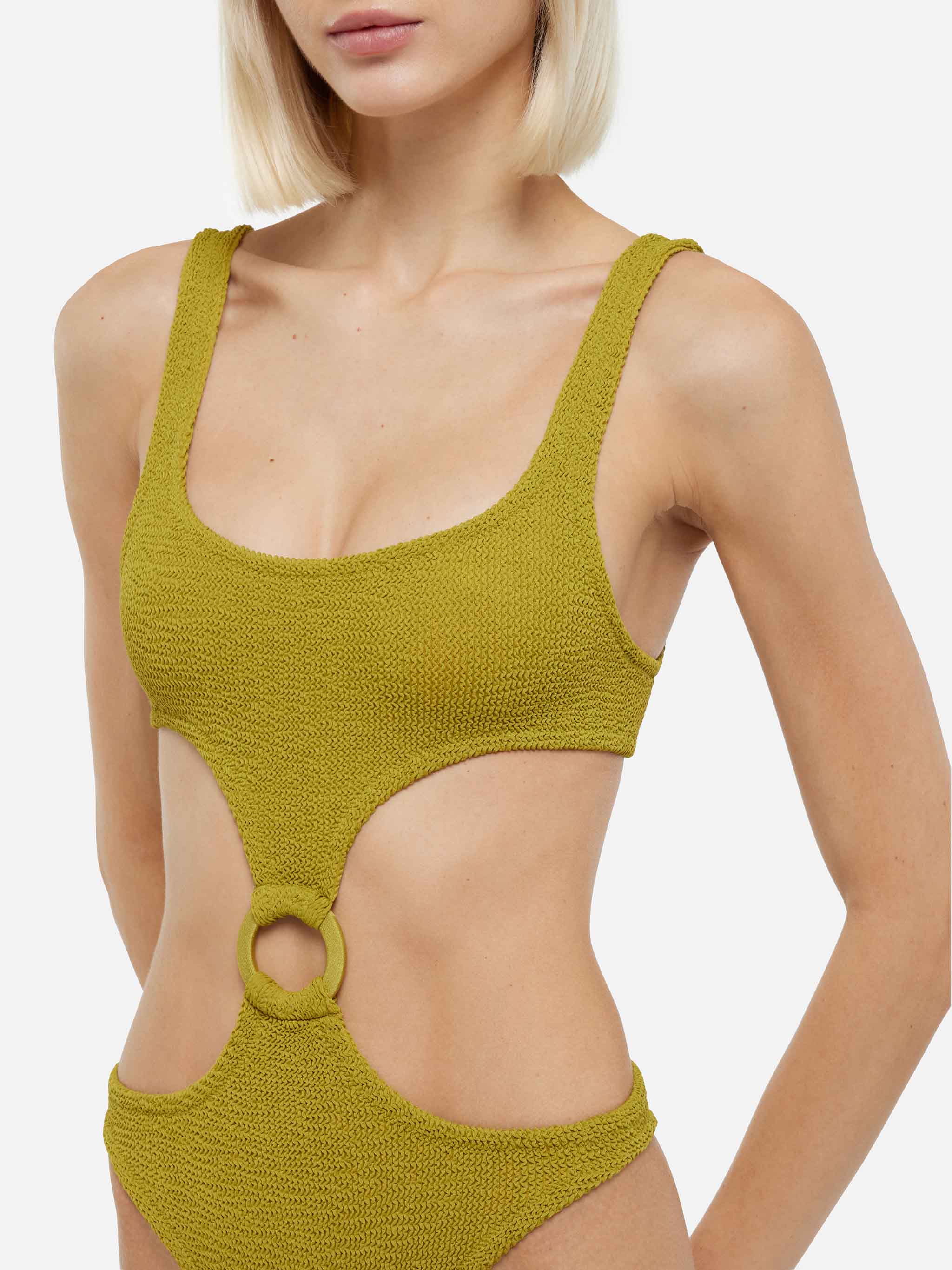Laurel Crinkle Pistachio Cut-Out One-Piece Swimsuit Green One Piece