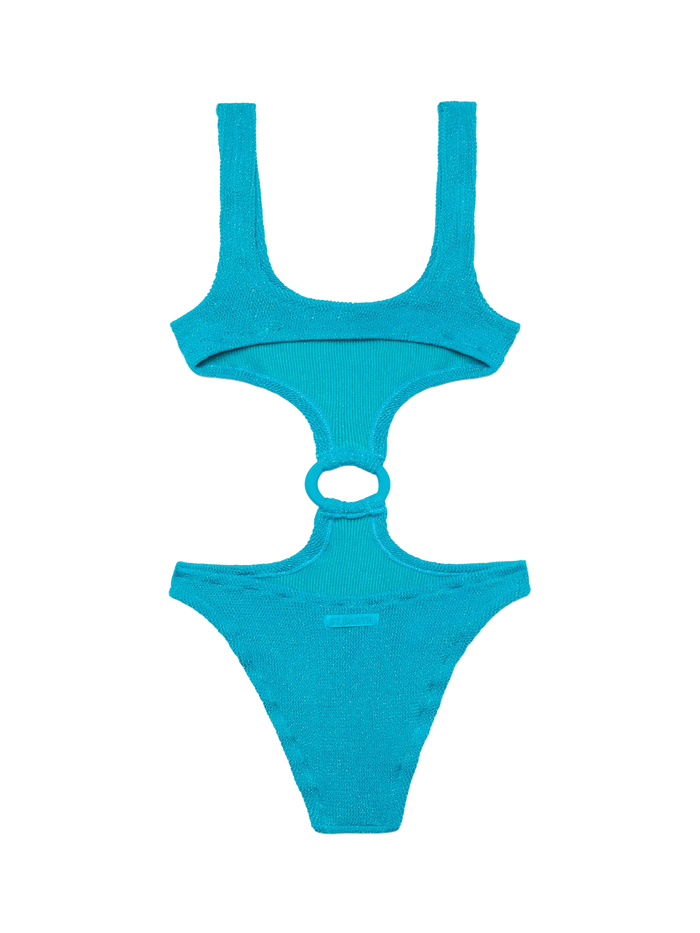Laurel Crinkle Teal Cut-Out One-Piece Swimsuit Green One Piece