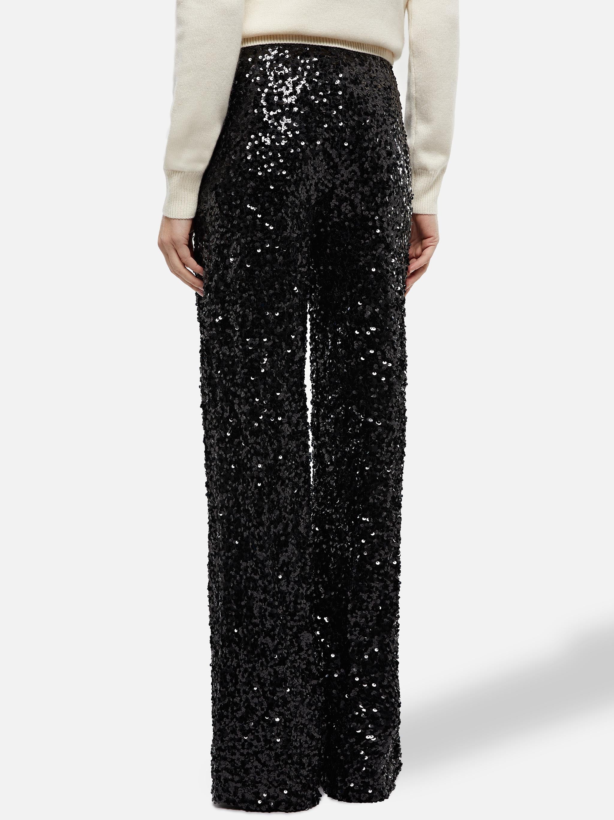 Lucette Black Sequin Wide-Leg Pants
