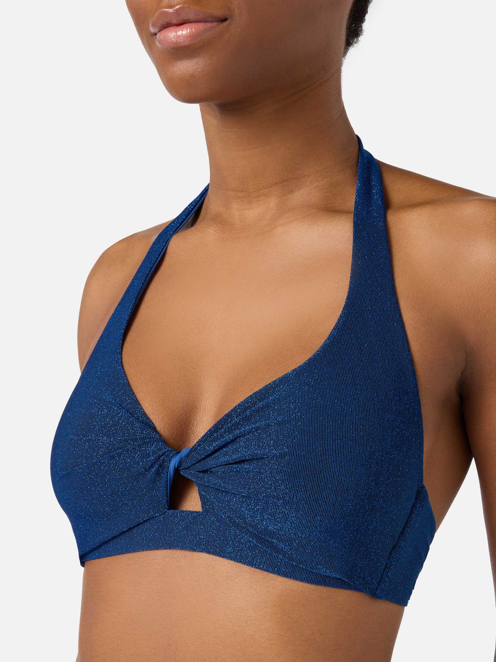 Leda Bralette Bikini Top Blue Lurex With Cut-Out Detail