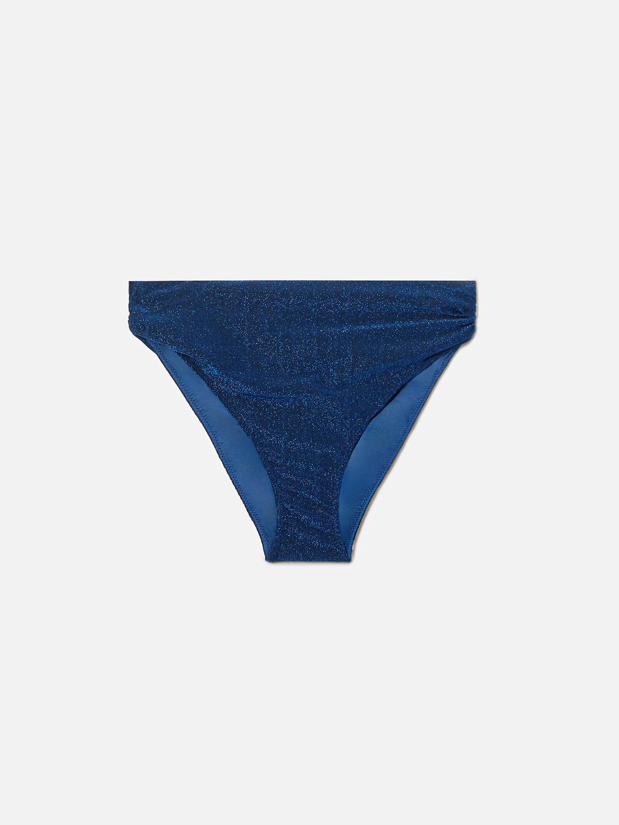 Sugar Classic Mid-Rise Bikini Bottoms Navy Blue Lurex Fabric Bottom