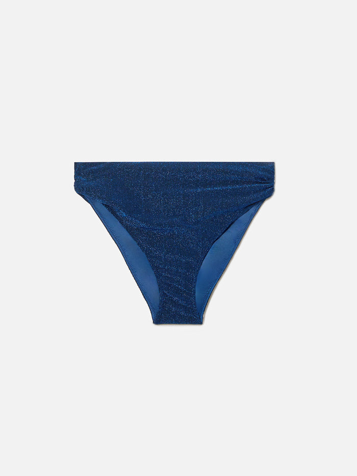 Sugar Classic Mid-Rise Bikini Bottoms Navy Blue Lurex Fabric Bottom