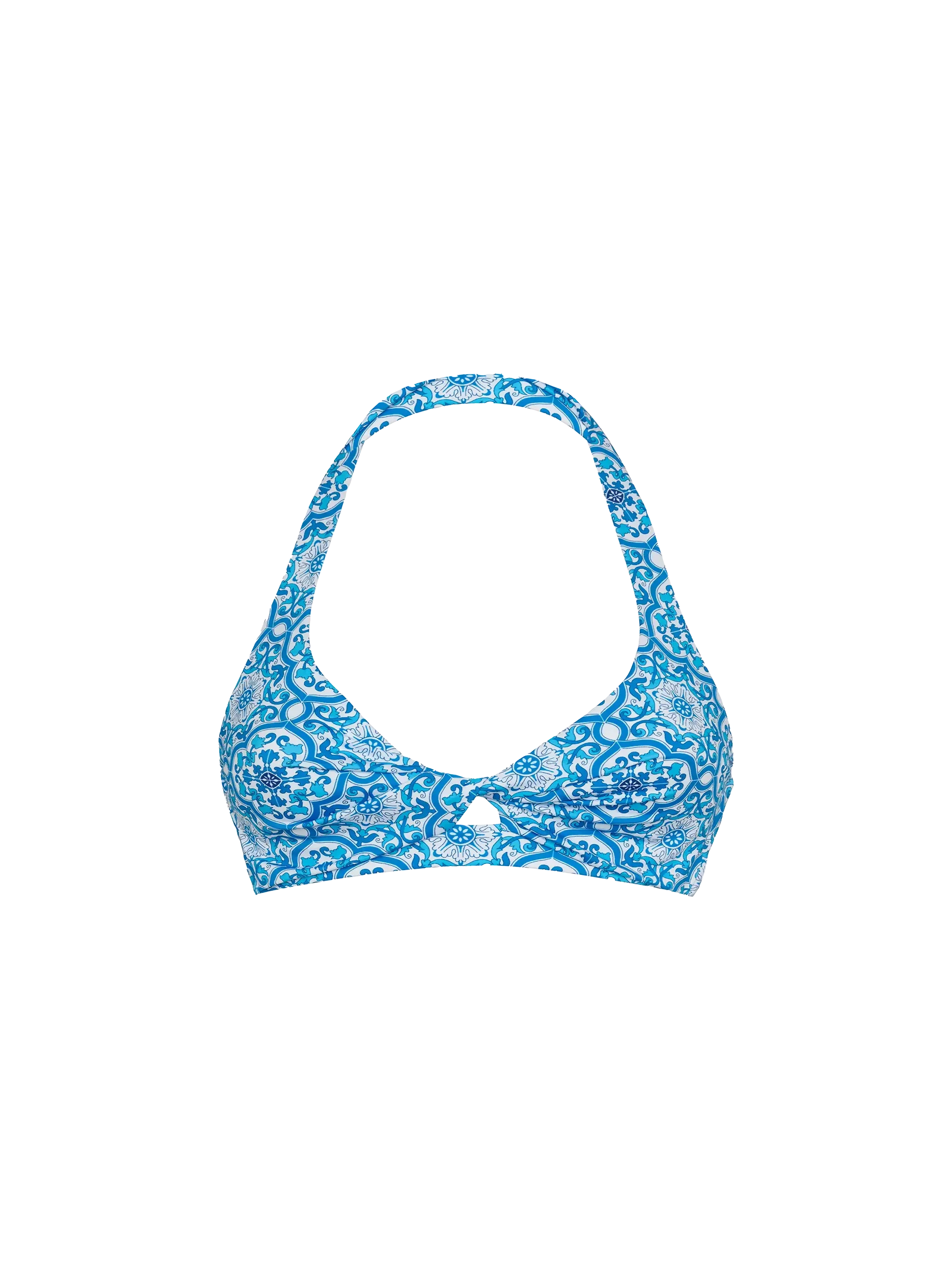 Leda Triangle Bralette Top With Majolica Print White