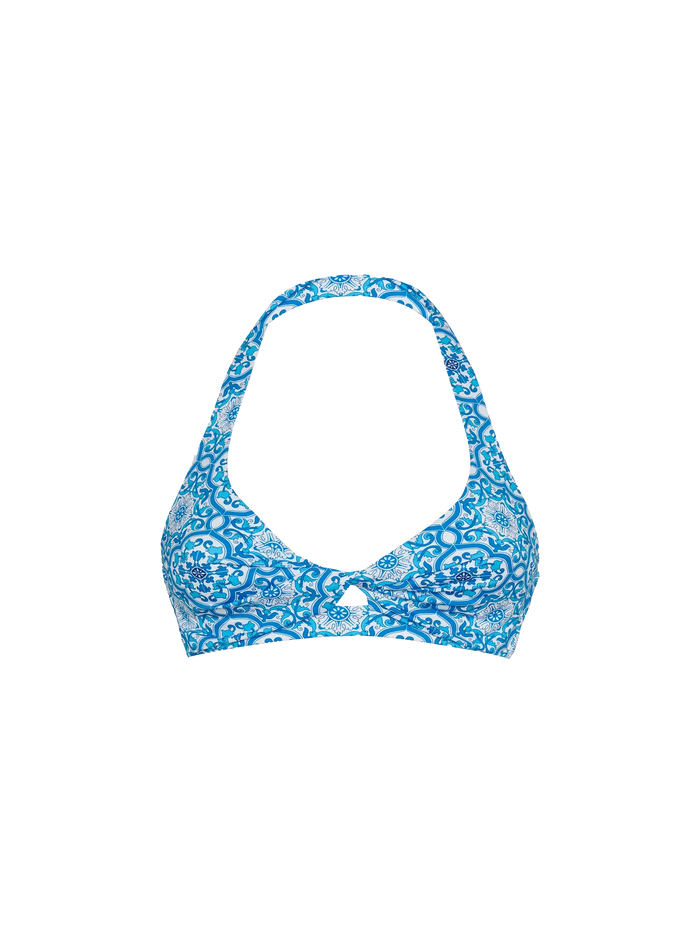 Leda Triangle Bralette Top With Majolica Print White