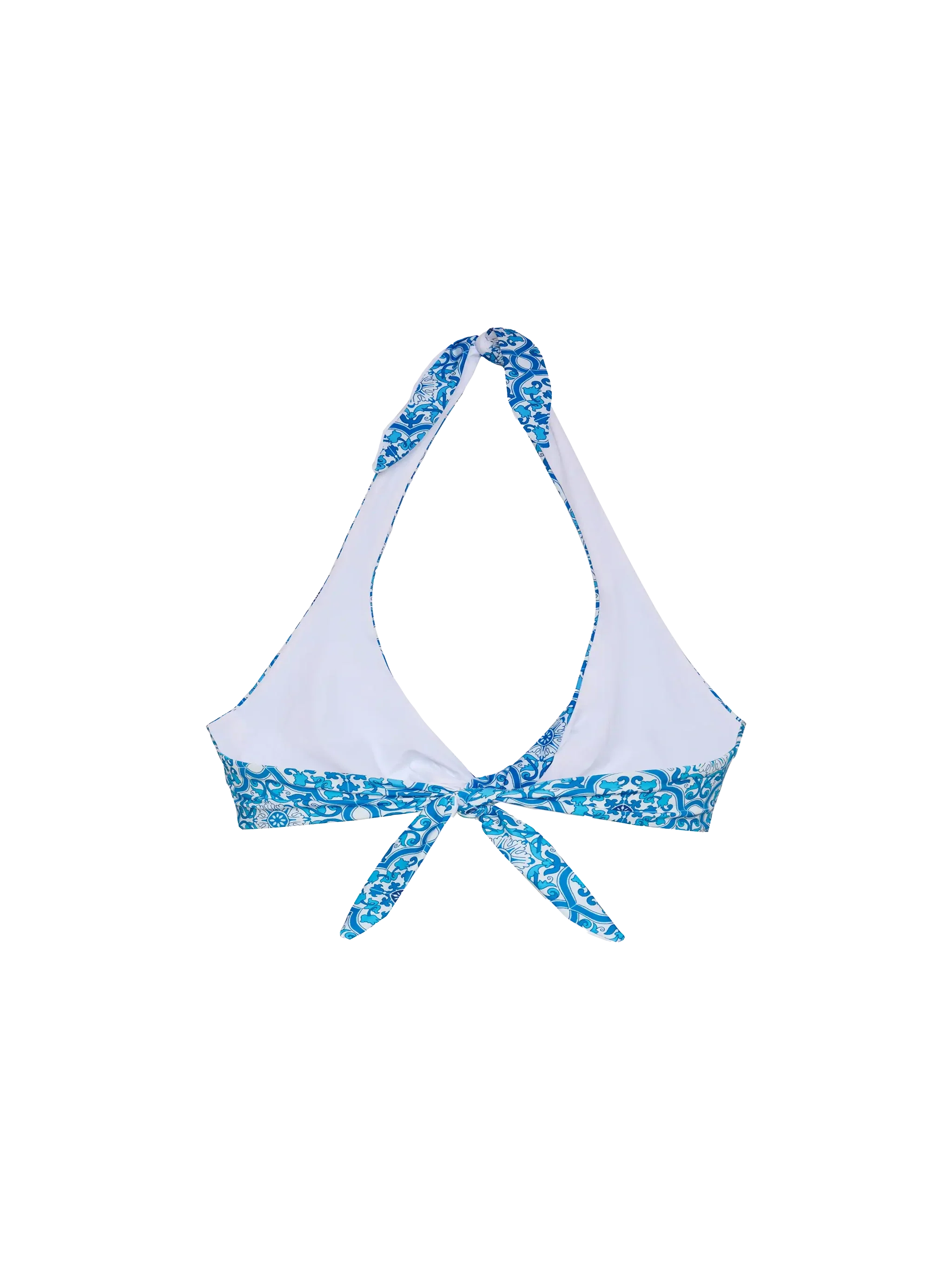 Leda Triangle Bralette Top With Majolica Print White