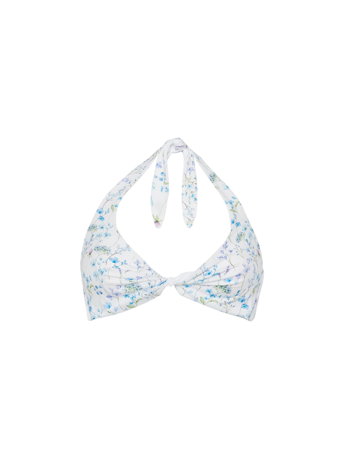 Leda Triangle Bralette Top With Flower Print White